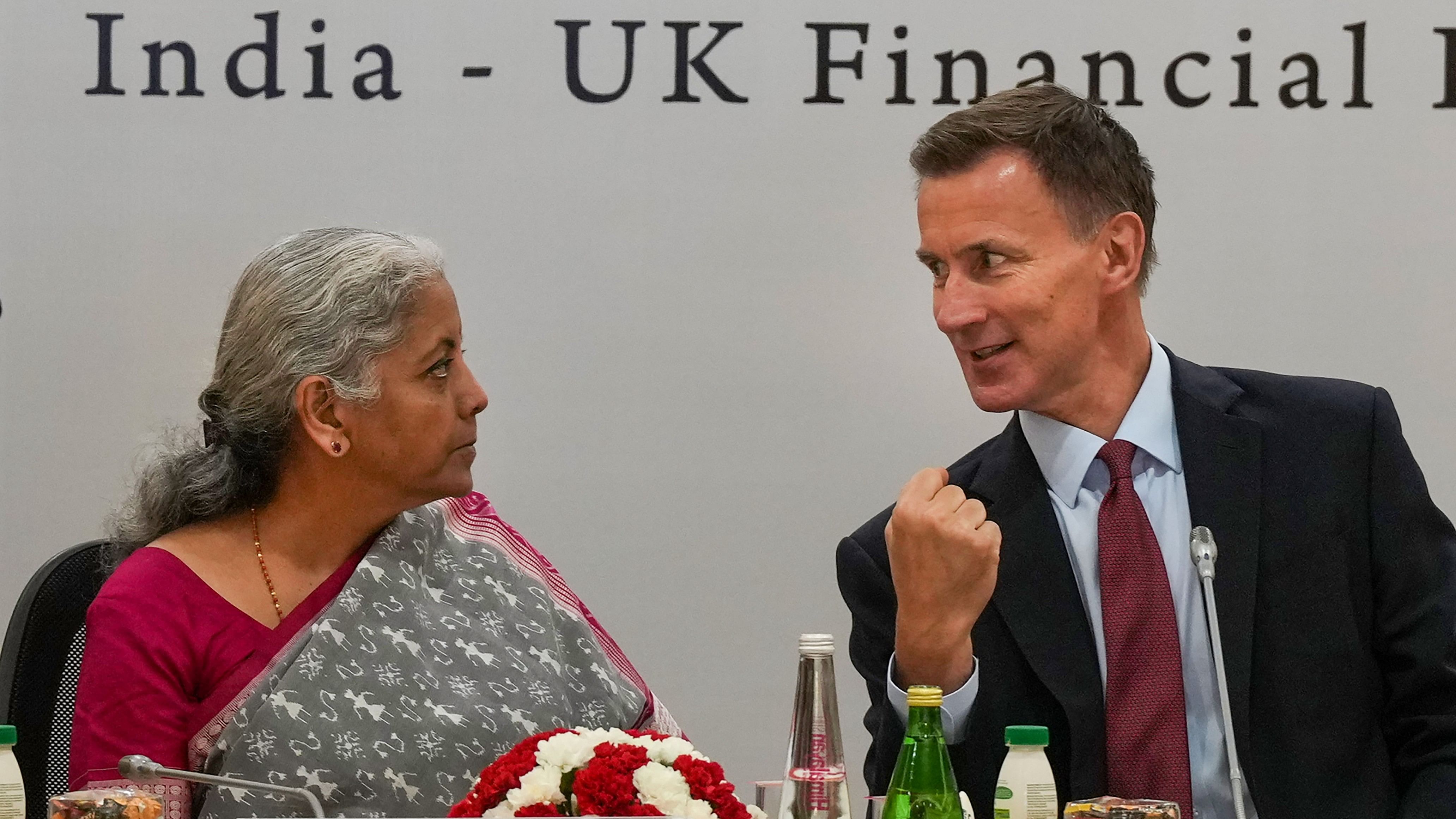 <div class="paragraphs"><p>FM Sitharaman with UK's Chancellor of the Exchequer Jeremy Hunt on Monday. </p></div>