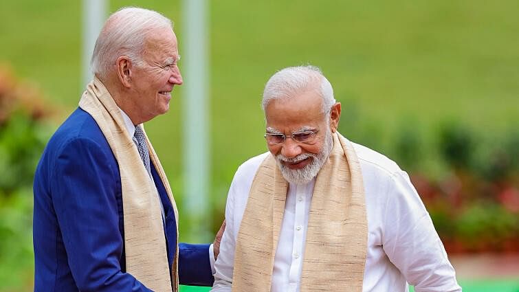 <div class="paragraphs"><p>Prime Minister Narendra Modi with US President Joe Biden at Mahatma Gandhi's memorial Rajghat on the final day of the G20 Summit, in New Delhi, Sunday, Sept. 10, 2023.</p></div>