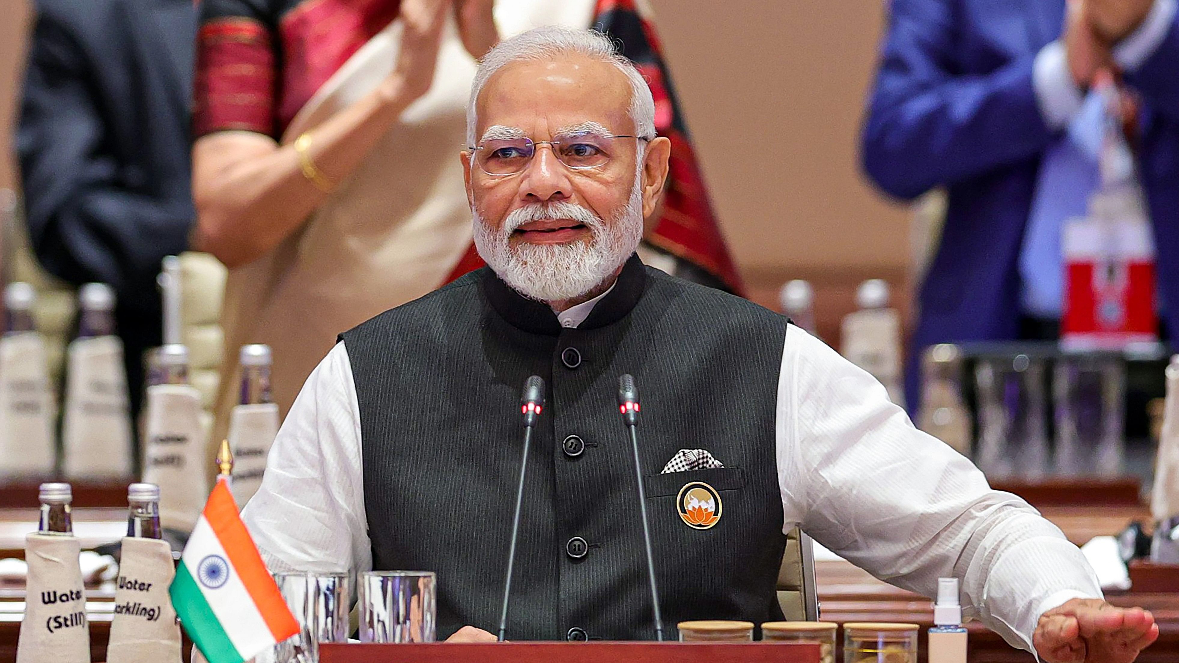 <div class="paragraphs"><p>Prime Minister Narendra Modi at the Session-2 on 'One Family' during the G20 Summit 2023 at the Bharat Mandapam, in New Delhi, Saturday, Sep. 9, 2023.</p></div>