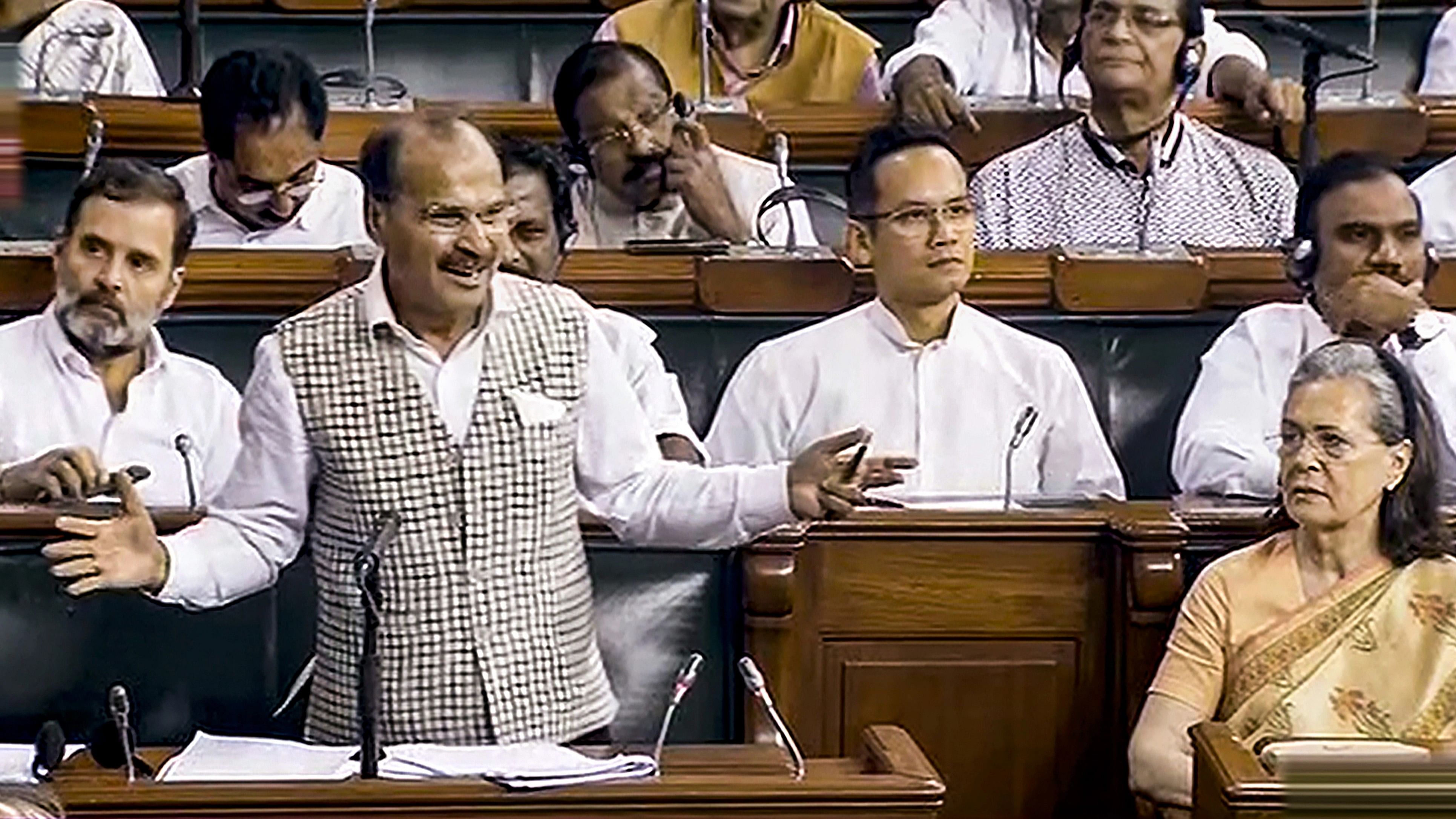 <div class="paragraphs"><p>Congress MP Adhir Ranjan Chowdhury speaks in the Lok Sabha during a special session of Parliament, in New Delhi, Monday, Sept. 18, 2023. </p></div>