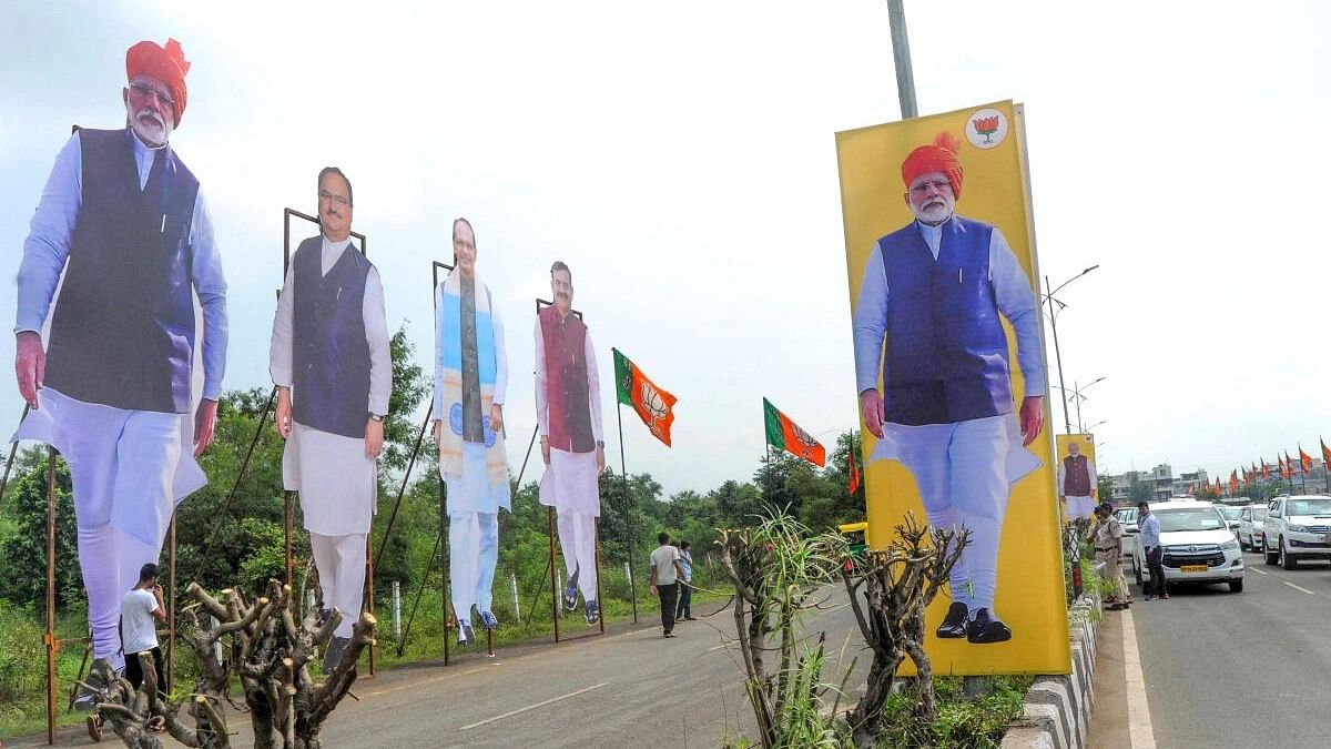 <div class="paragraphs"><p>Cutouts of PM Modi,  JP Nadda and other BJP leaders put up ahead of the 'Karyakarta Mahakumbh', at Jamboree Ground in Bhopal.&nbsp;</p></div>