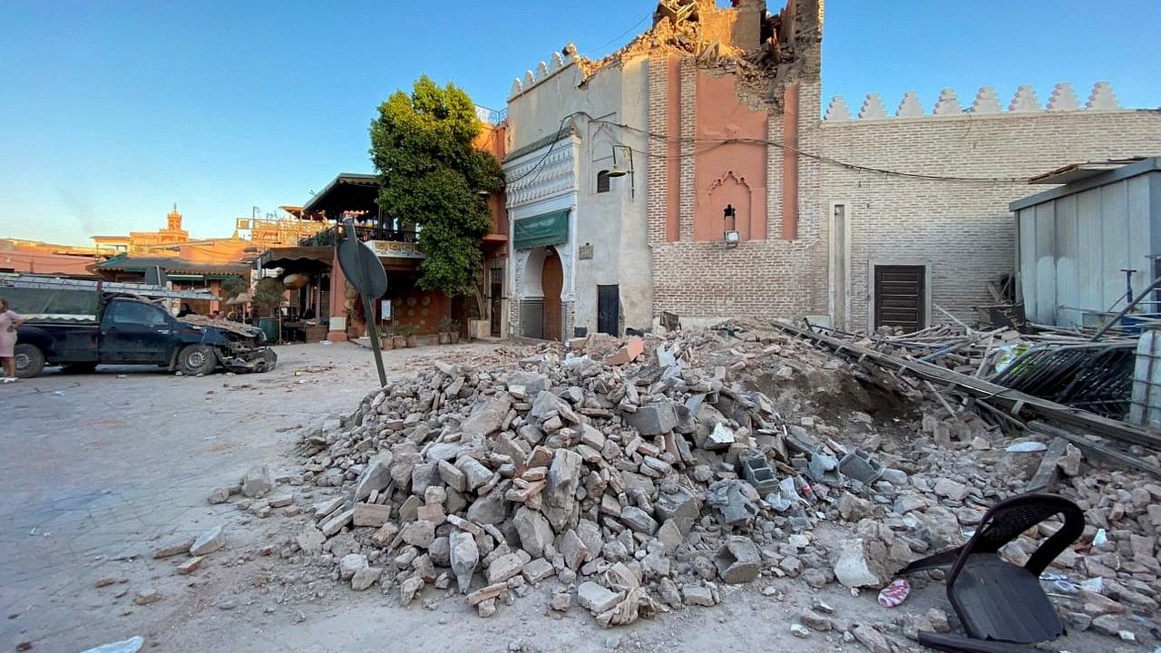 <div class="paragraphs"><p>A view shows damage at an old mosque in the historic city of Marrakech, following a powerful earthquake in Morocco.</p></div>