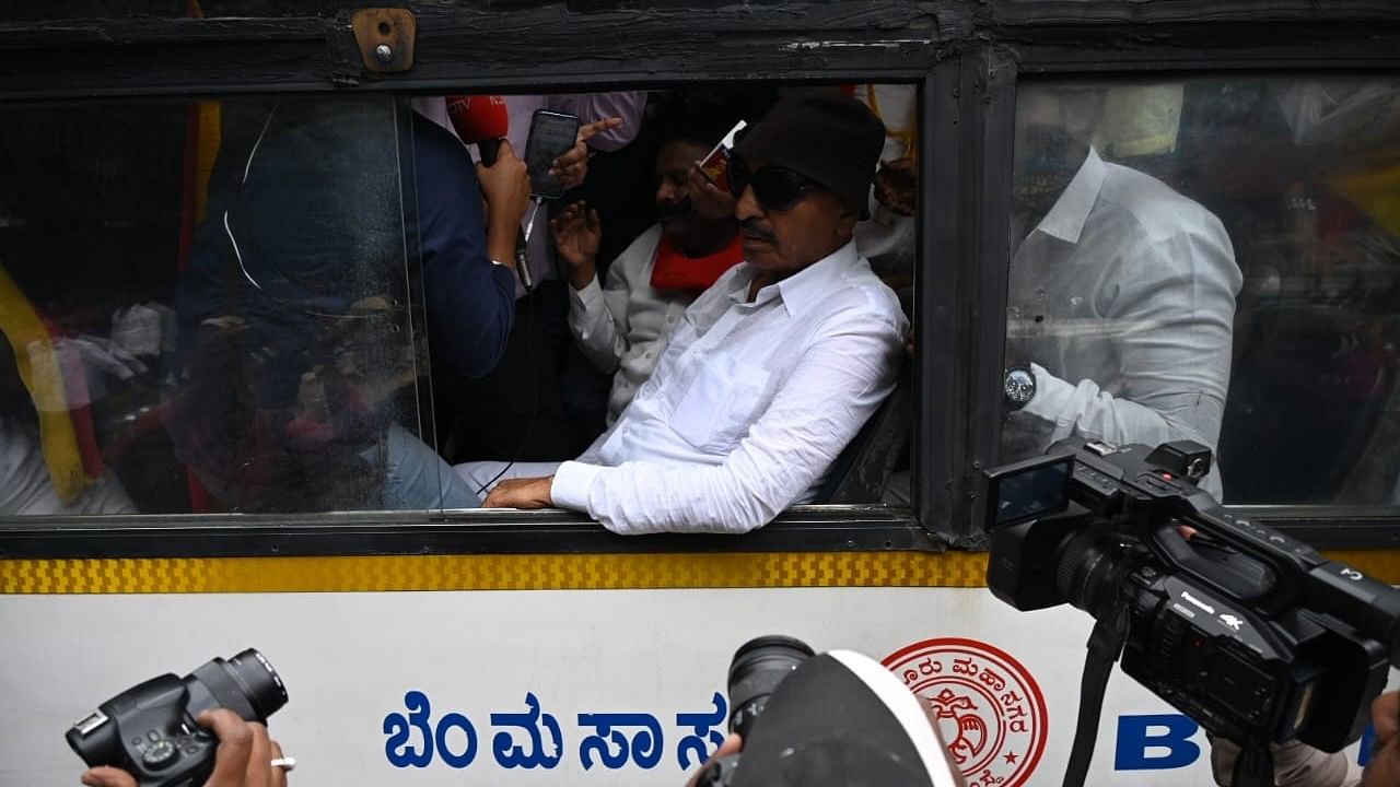 <div class="paragraphs"><p>Activist Vatal Nagraj with other protestors were detained by the city police during their agitation in Town hall in Bengaluru.</p></div>