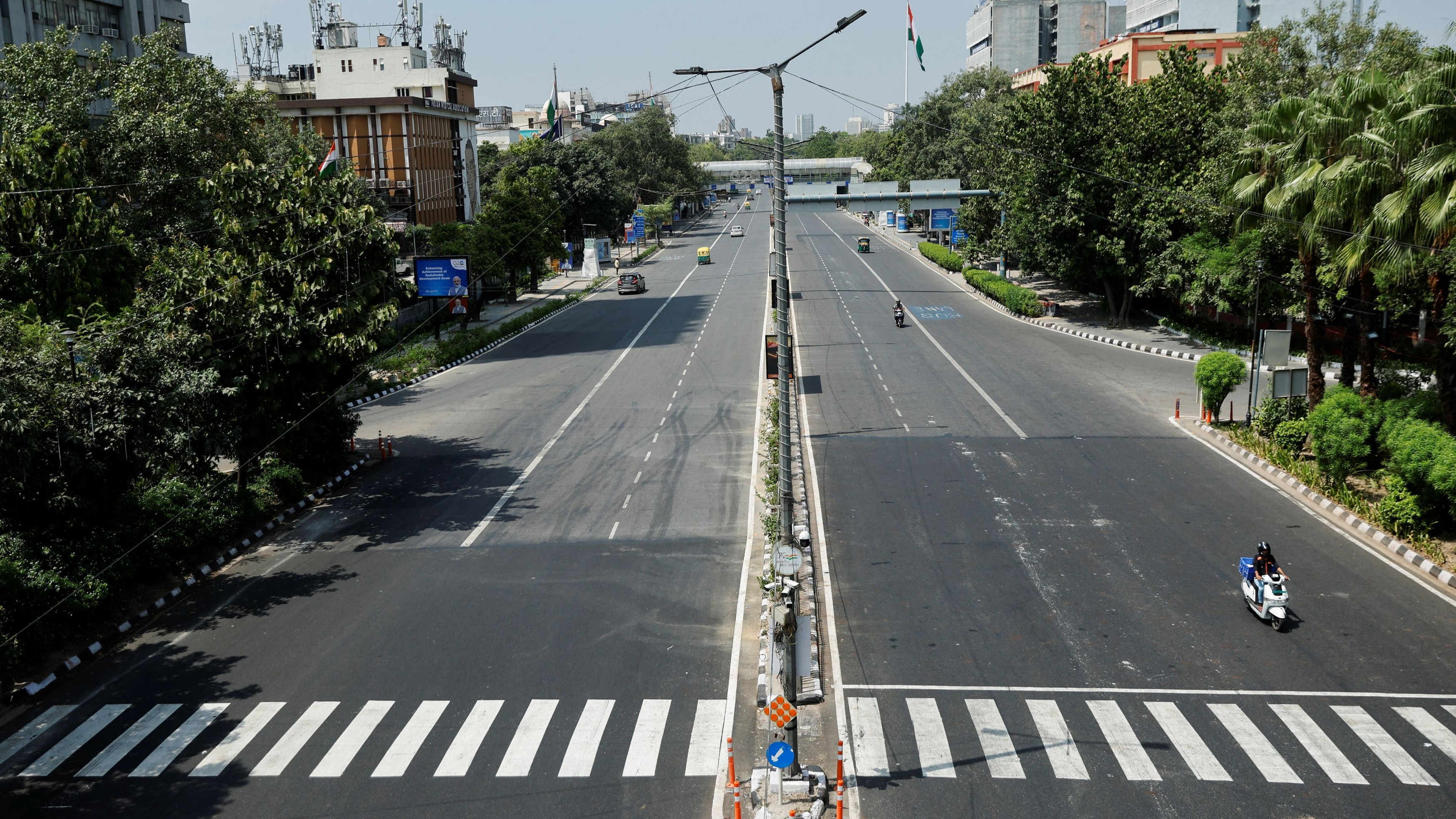 <div class="paragraphs"><p>A&nbsp;deserted view of a road ahead of the G20 Summit in New Delhi.</p></div>