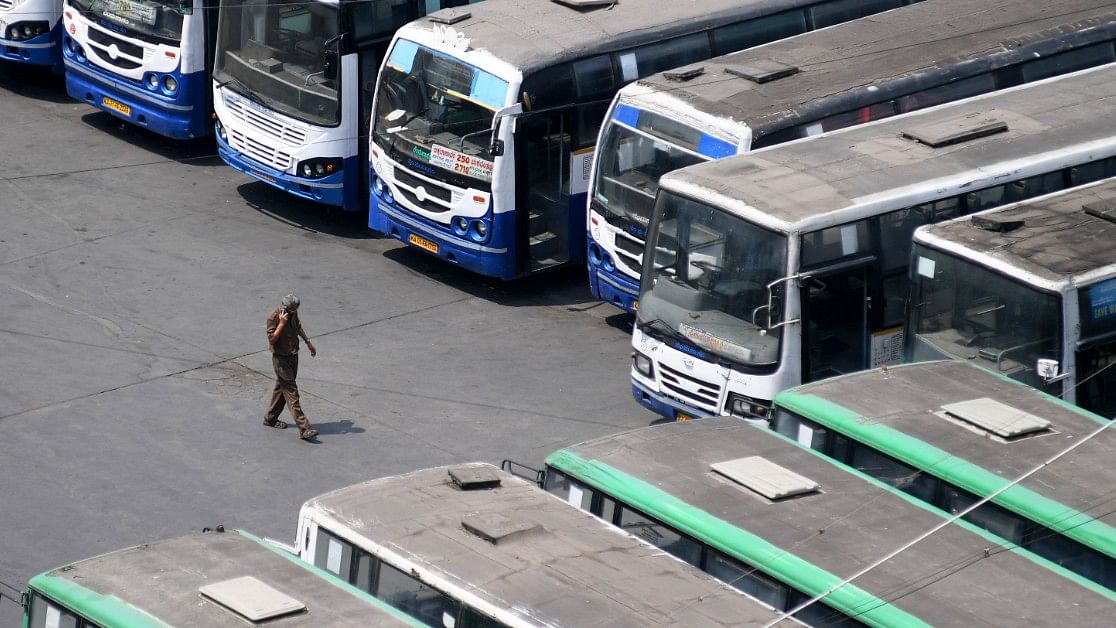 <div class="paragraphs"><p>Buses parked at Yeshwantpur bus depot. </p></div>