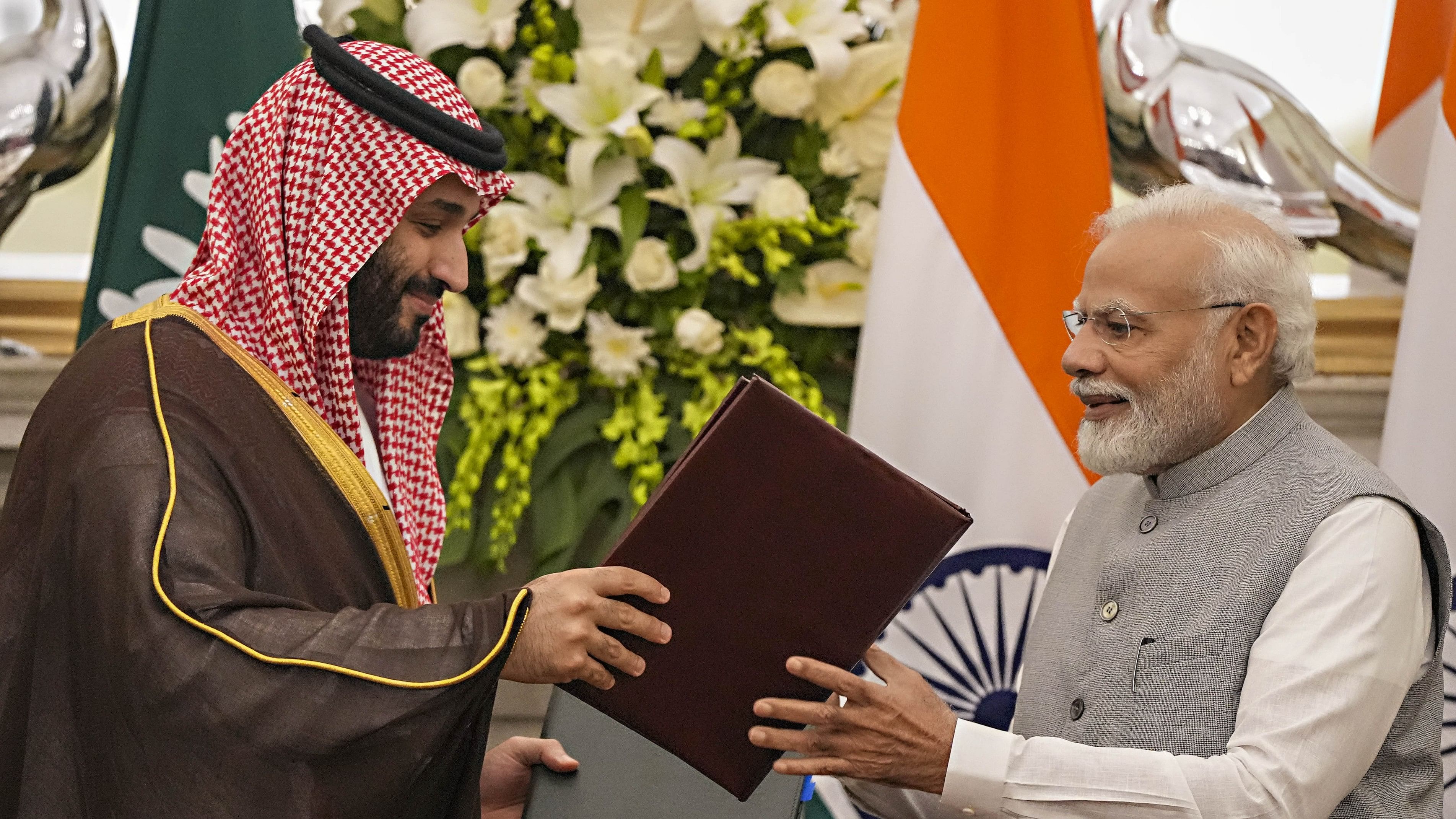 <div class="paragraphs"><p>PM Modi and Saudi Arabia's Crown Prince Mohammed bin Salman at the Strategic Partnership Council meeting in New Delhi.</p></div>