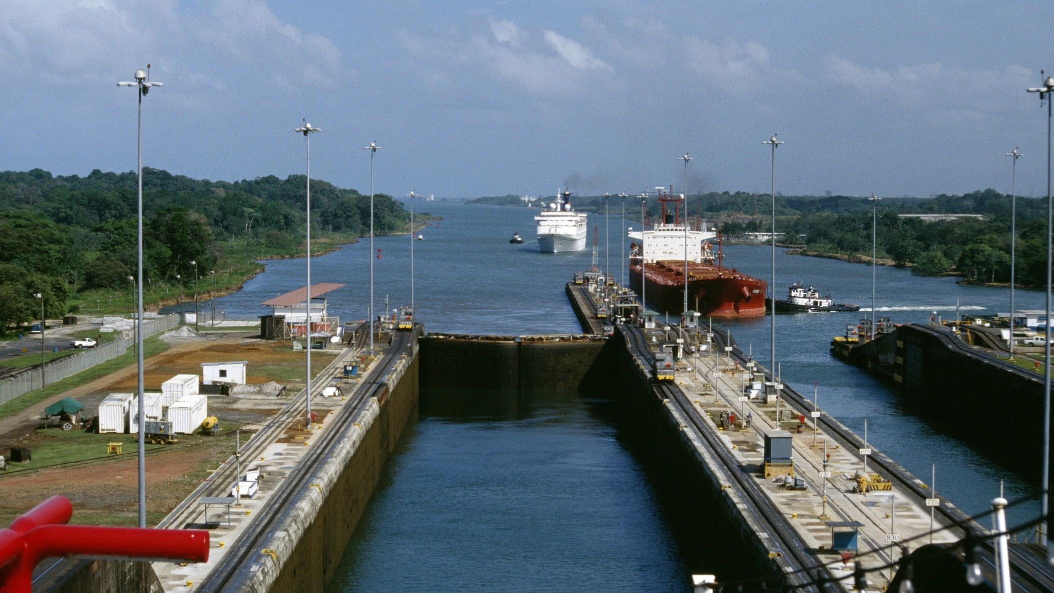 <div class="paragraphs"><p>Ships entering Gatun Locks from the Atlantic in the Panama Canal. </p></div>