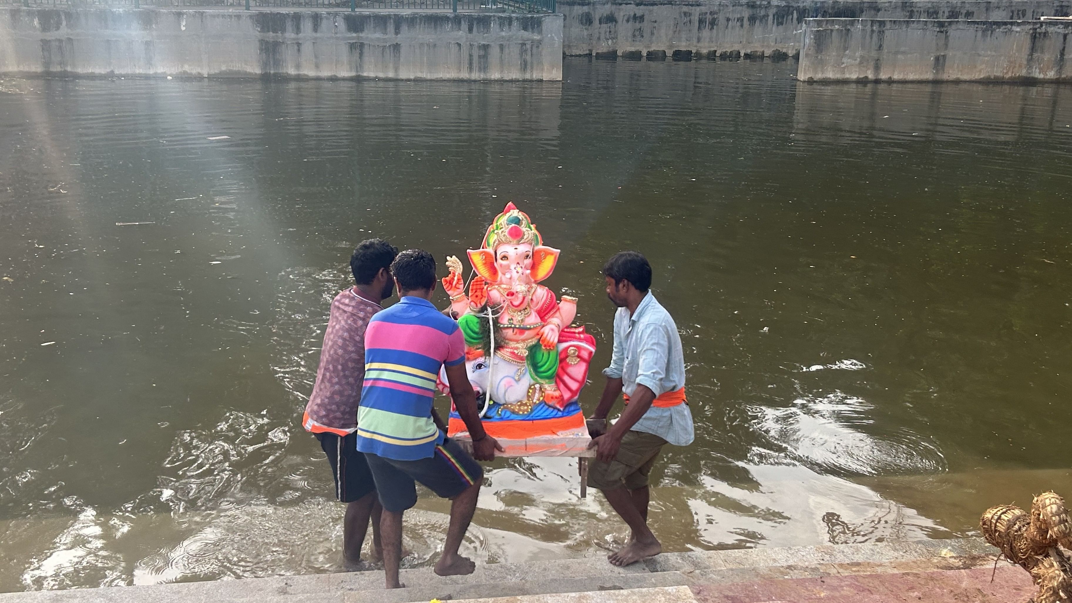 <div class="paragraphs"><p>A Ganesh idol being immersed at the Sankey tank.&nbsp;</p></div>