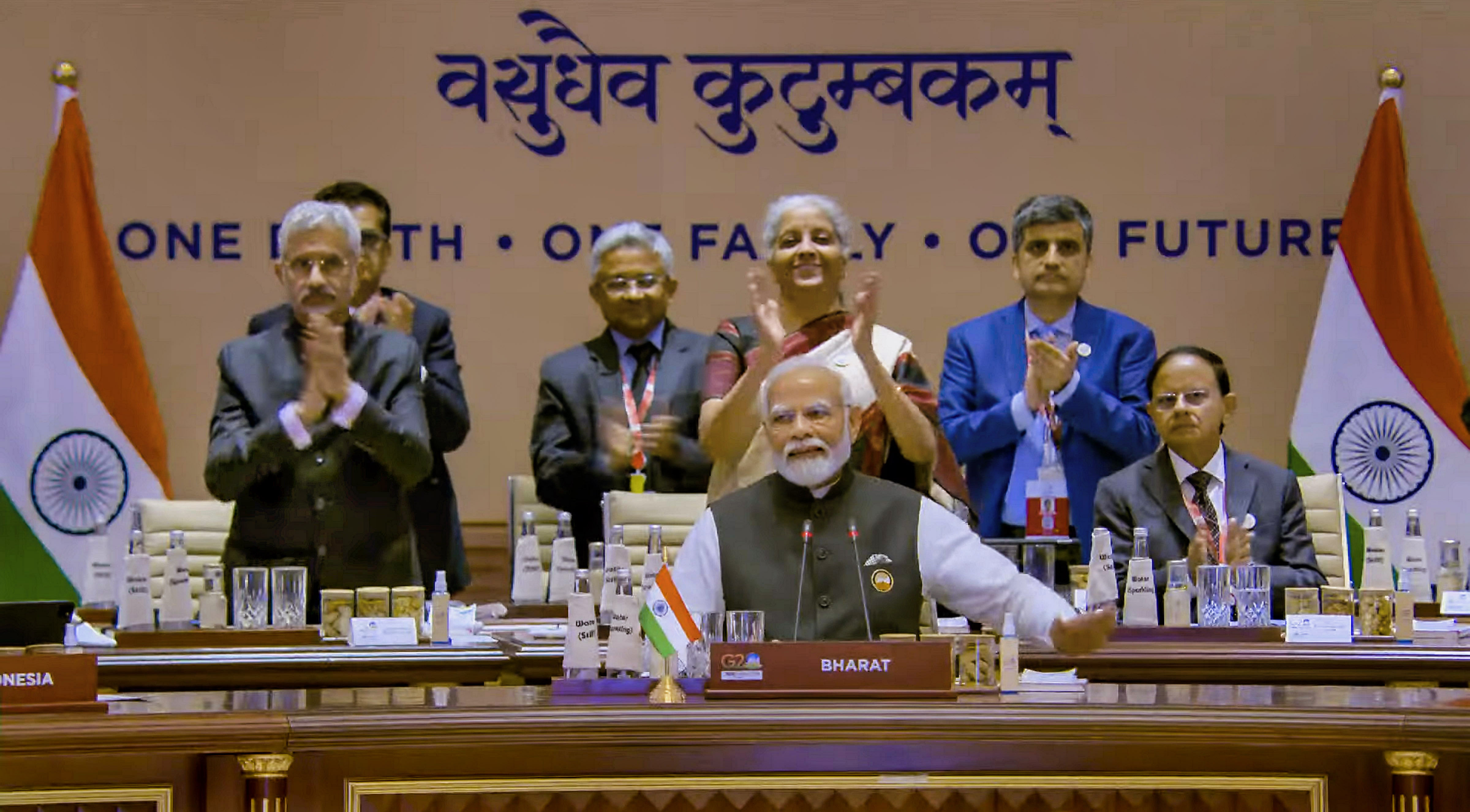 <div class="paragraphs"><p>New Delhi: Prime Minister Narendra Modi during the Session-2 on 'One Family' during the G20 Summit 2023 at the Bharat Mandapam, in New Delhi, Saturday, Sep. 9, 2023. </p></div>