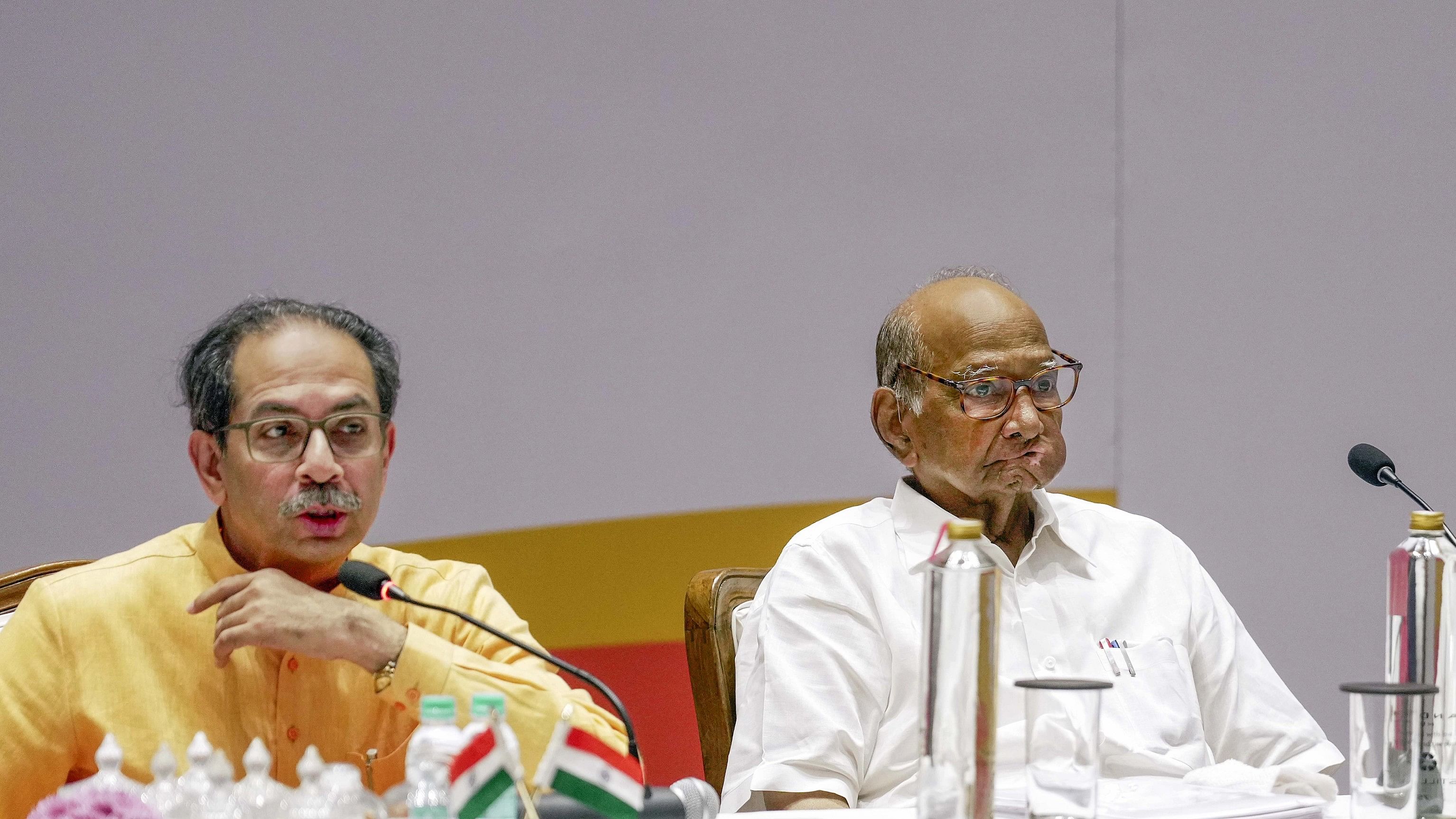 <div class="paragraphs"><p>Shiv Sena (UBT) chief Uddhav Thackeray, NCP chief Sharad Pawar during the meeting of Indian National Developmental Inclusive Alliance (I.N.D.I.A).</p></div>