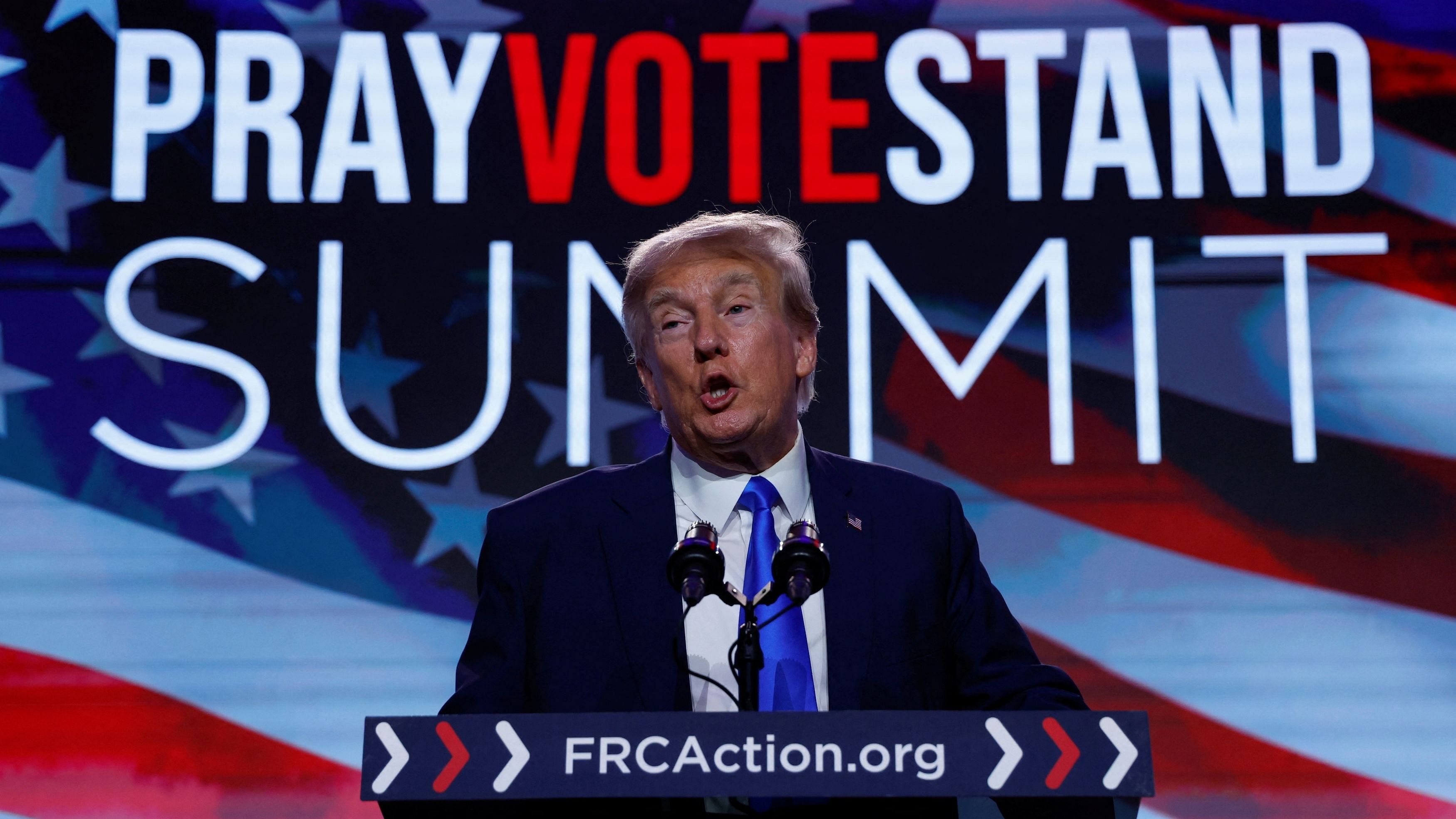 <div class="paragraphs"><p>Former US President and Republican presidential candidate Donald Trump addresses the Pray Vote Stand Summit, organized by the Family Research Council in Washington, US.</p></div>