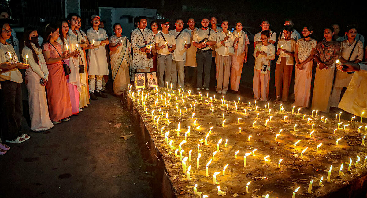 <div class="paragraphs"><p>Women take part in a candlelight vigil against the "killing" of two missing students by unknown miscreants and demand peace in Manipur, Imphal.</p></div>