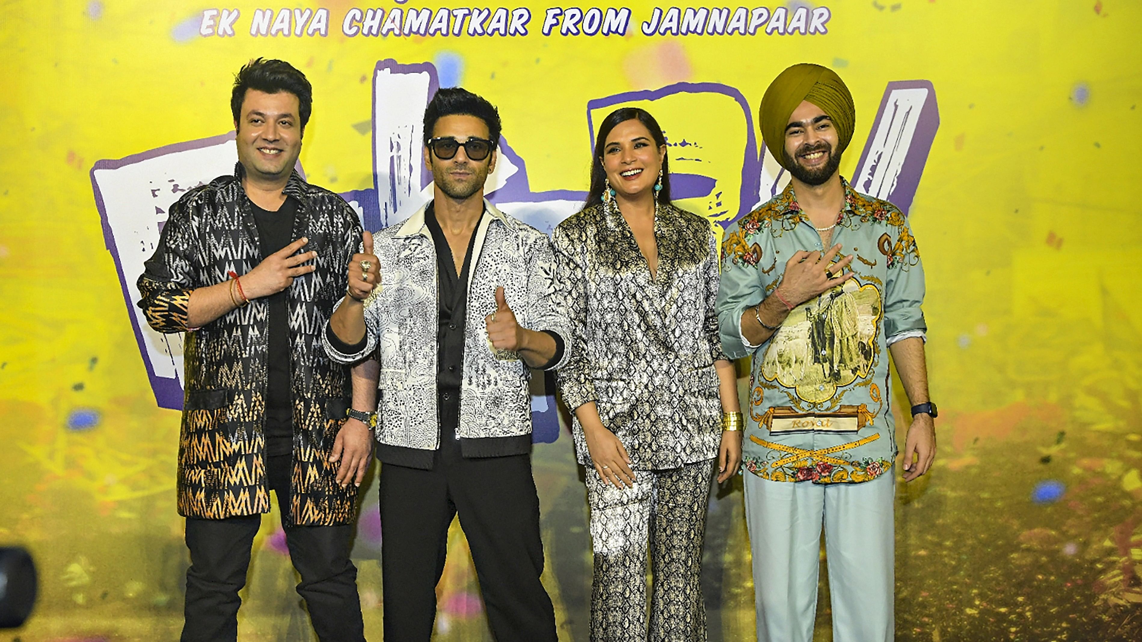 <div class="paragraphs"><p>Actors Pulkit Samrat, Varun Sharma, Richa Chadha and Manjot Singh pose for photos during the promotions of  'Fukrey 3.'</p></div>