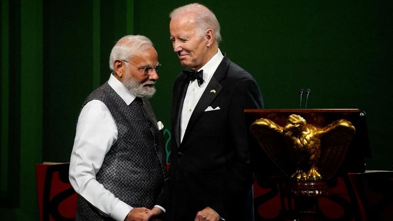 <div class="paragraphs"><p>US President Joe Biden and  Prime Minister Narendra Modi shake hands during an official state dinner at the White House in Washington, US, June 22, 2023. </p></div>