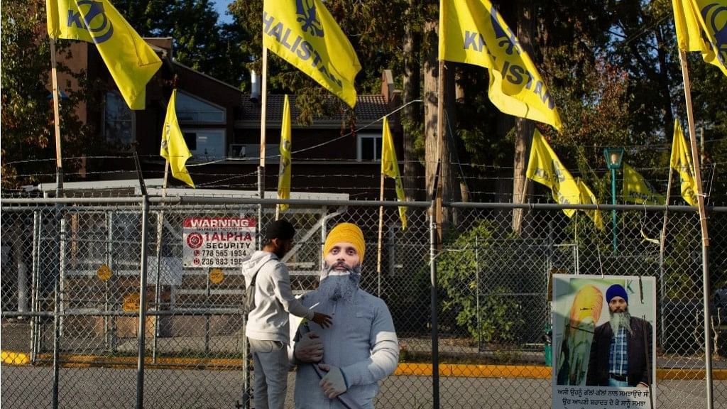 <div class="paragraphs"><p>A memorial for Hardeep Singh Nijjar on the grounds of the Guru Nanak Sikh Gurdwara temple in Surrey.</p></div>