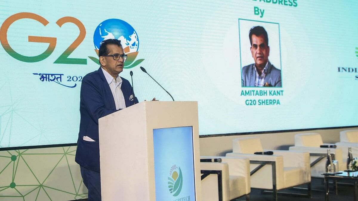 <div class="paragraphs"><p>File photo of India’s G20 Sherpa Amitabh Kant delivering keynote address at the G20 India Agri-tech Summit 2023, in New Delhi.&nbsp;</p></div>