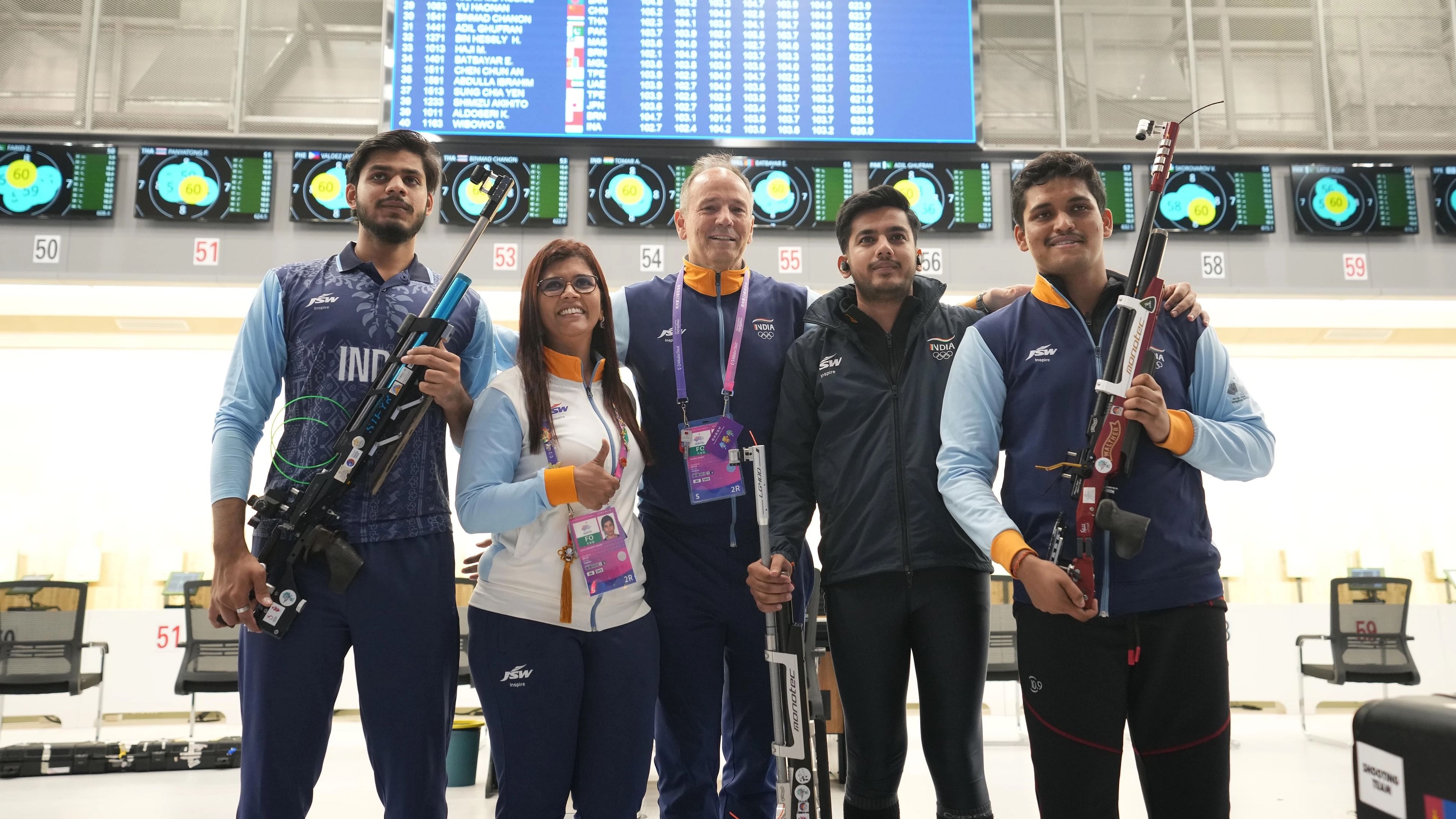 <div class="paragraphs"><p>Hangzhou: Indian shooters  after shooting down gold in team event with a world record score in men's 10m Air Rifle event.</p></div>
