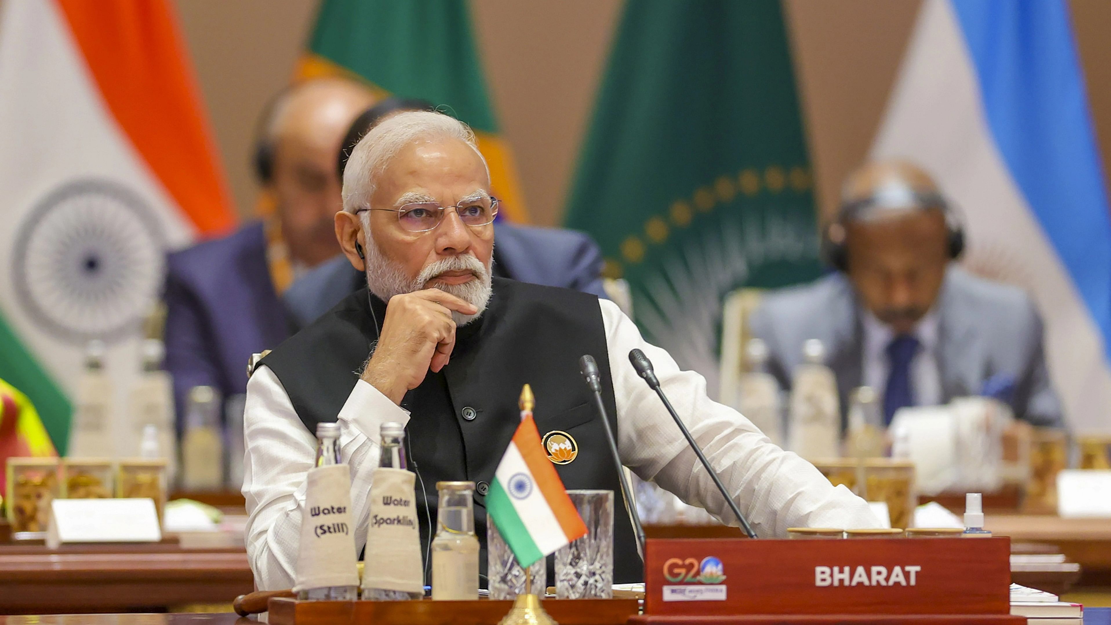 <div class="paragraphs"><p>Prime Minister Narendra Modi during the 'One Future' session on the final day of the G20 Summit 2023 at the Bharat Mandapam, in New Delhi, Sunday, September 10, 2023.  </p></div>