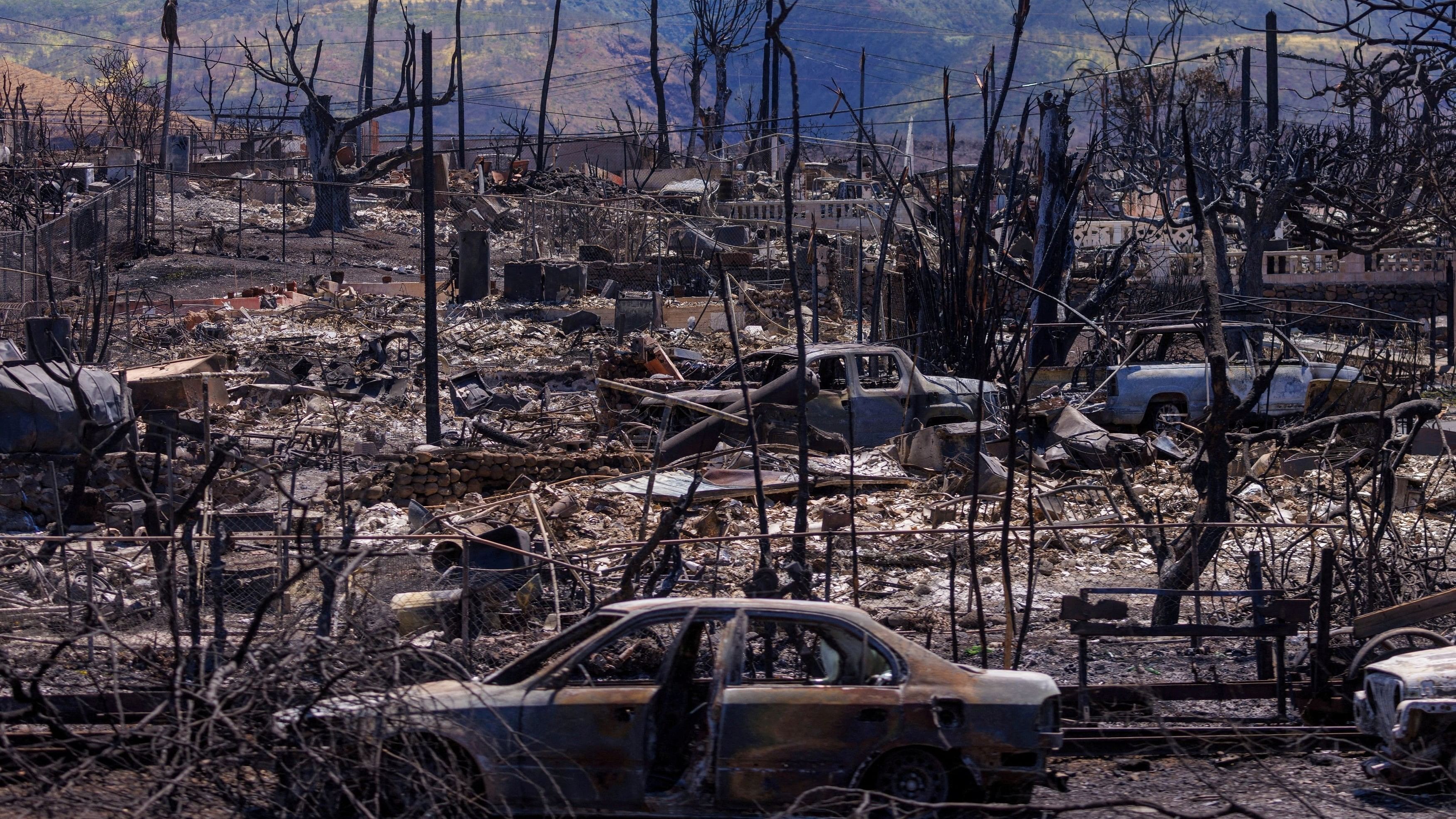 <div class="paragraphs"><p>Fire damage is shown in the Wahikuli Terrace neighborhood in the fire ravaged town of Lahaina on the island of Maui in Hawaii, US in August 2023.  </p></div>