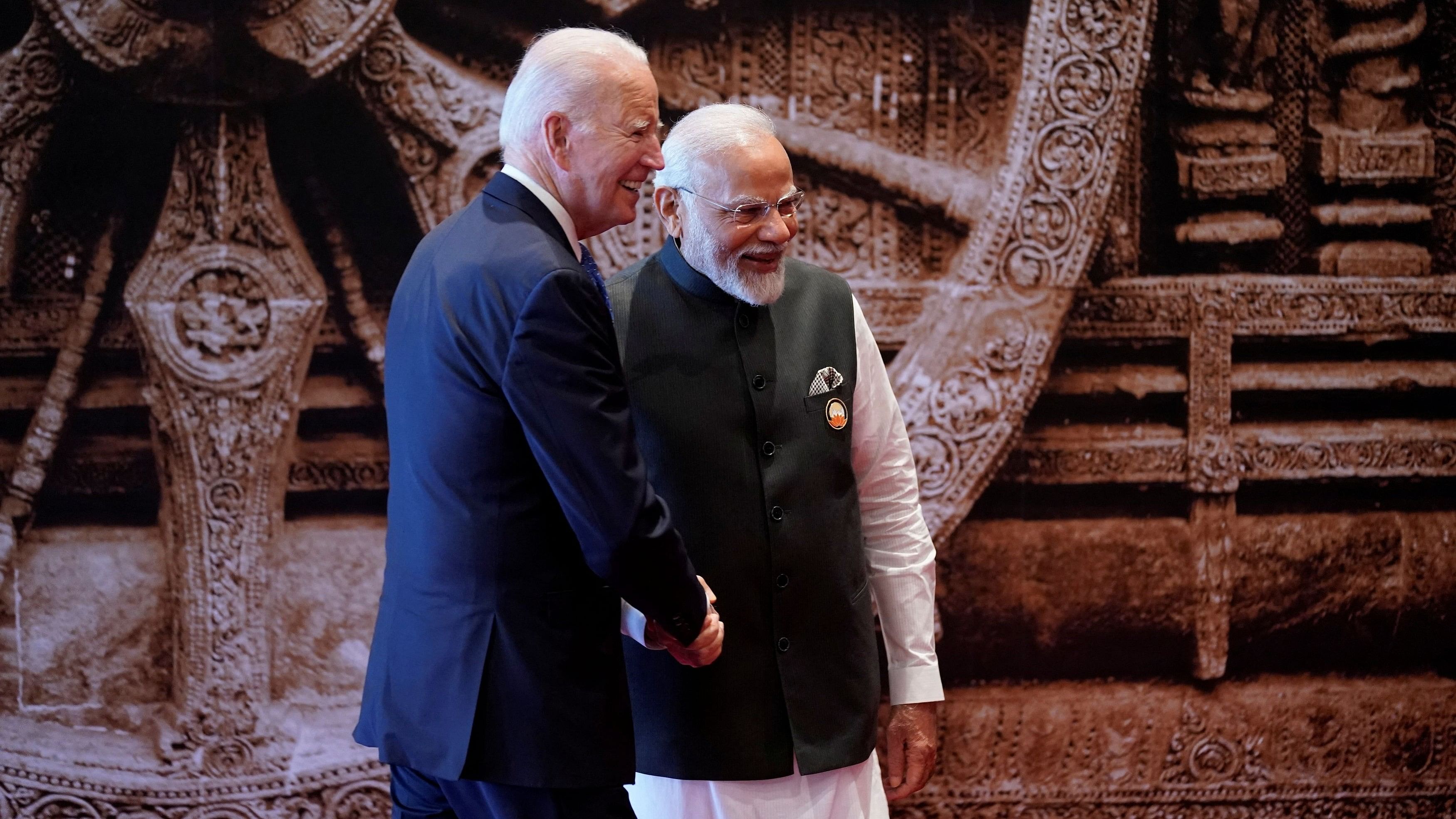 <div class="paragraphs"><p>Indian Prime Minister Narendra Modi welcomes US President Joe Biden.</p></div>