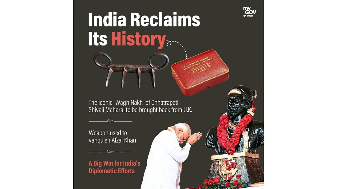 <div class="paragraphs"><p>The ministry also shared a poster bearing the tagline 'India reclaims its history'. The poster referred to the 'wagh nakh' as 'the weapon used to vanquish Afzal Khan'.</p></div>