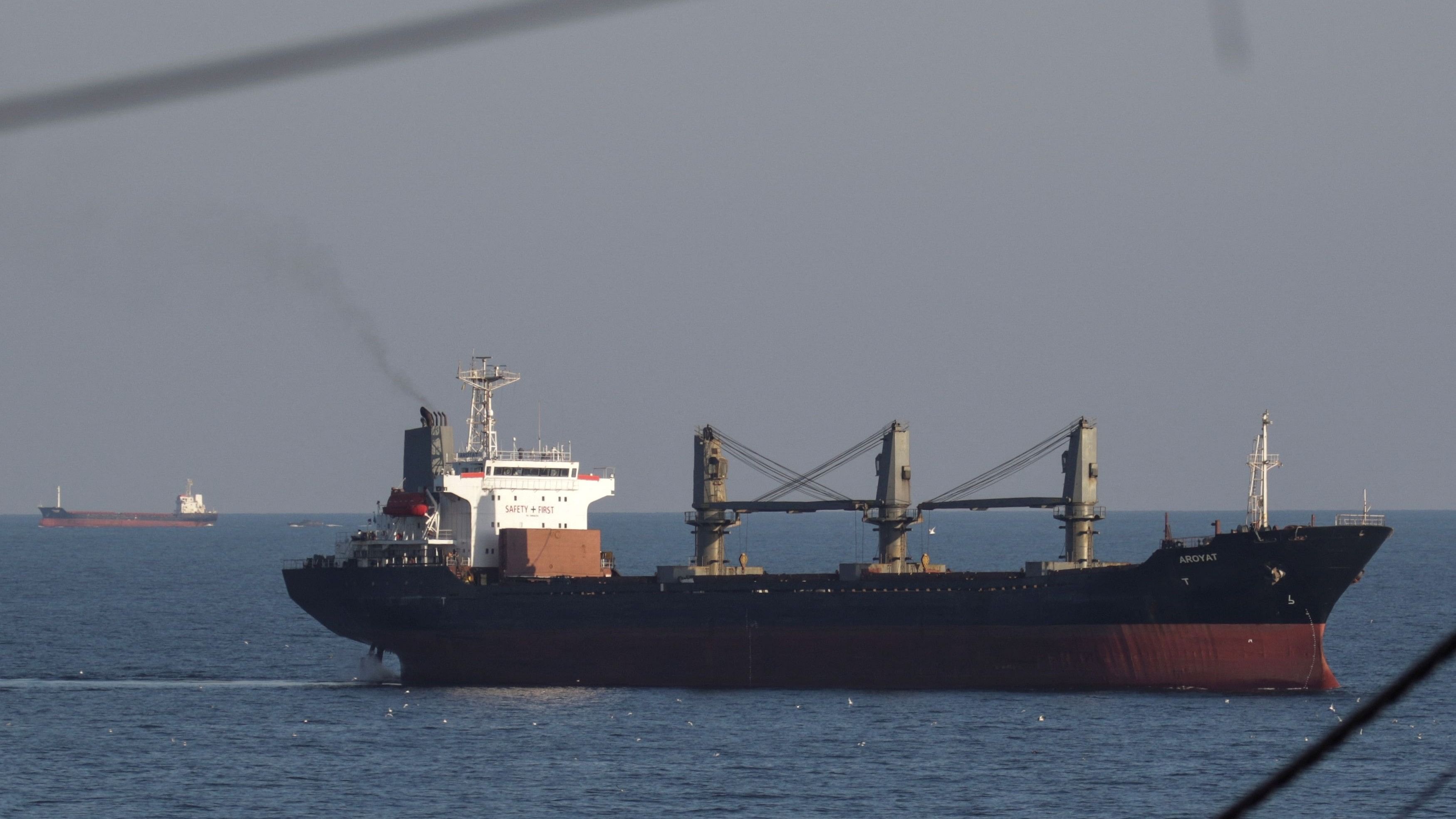 <div class="paragraphs"><p>Palau-flagged bulk carrier Aroyat and general cargo vessel Resilient Africa arrive to the sea port of Chornomorsk for loading with grain, amid Russia's attack on Ukraine, near Odesa, Ukraine September 16, 2023. </p></div>