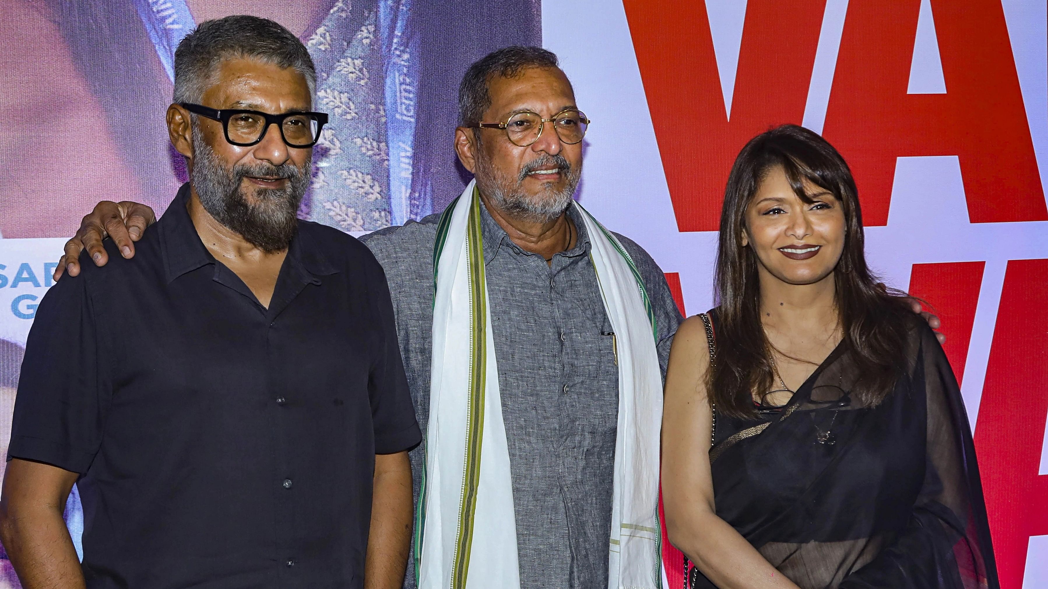 <div class="paragraphs"><p>Actors Nana Patekar and Pallavi Joshi, and director Vivek Agnihotri during the trailer launch of their upcoming film 'The Vaccine War'.</p></div>
