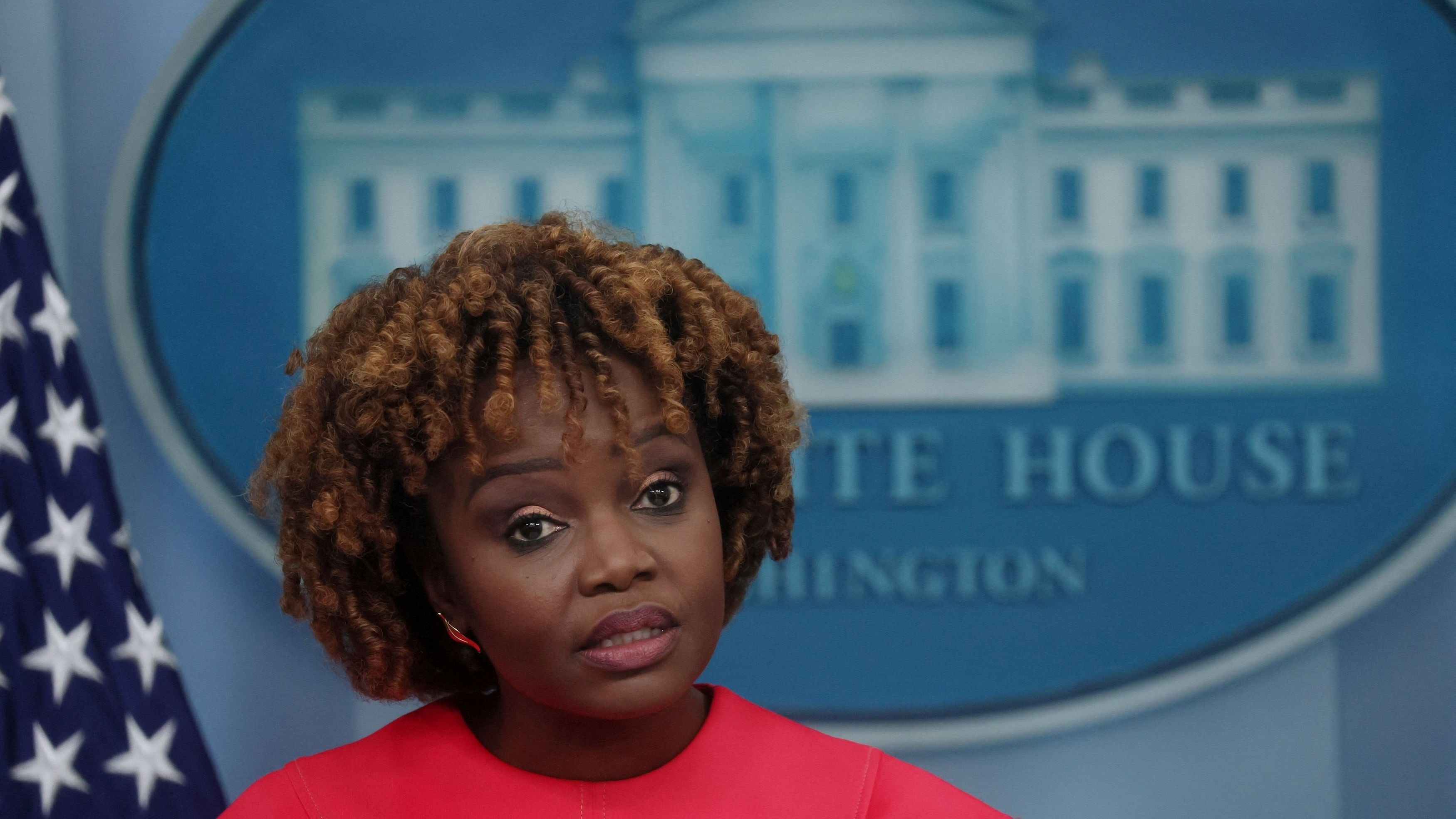 <div class="paragraphs"><p>White House Press Secretary Karine Jean-Pierre holds a press briefing at the White House in Washington, US.</p></div>