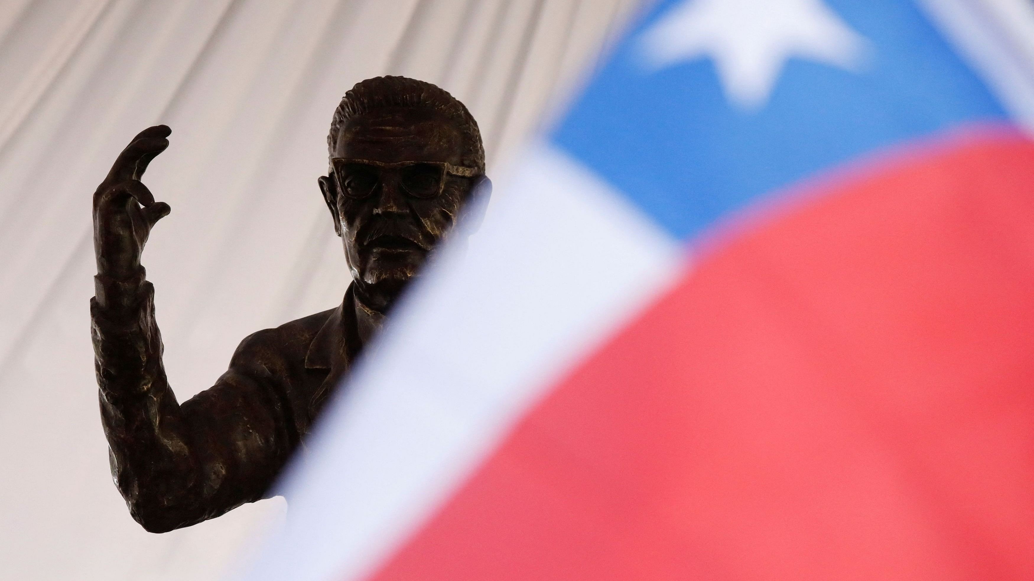 <div class="paragraphs"><p>The statue of former Chilean President Salvador Allende is seen during the ceremony to mark the 50th anniversary of his fall and the start of Augusto Pinochet's dictatorship.</p></div>