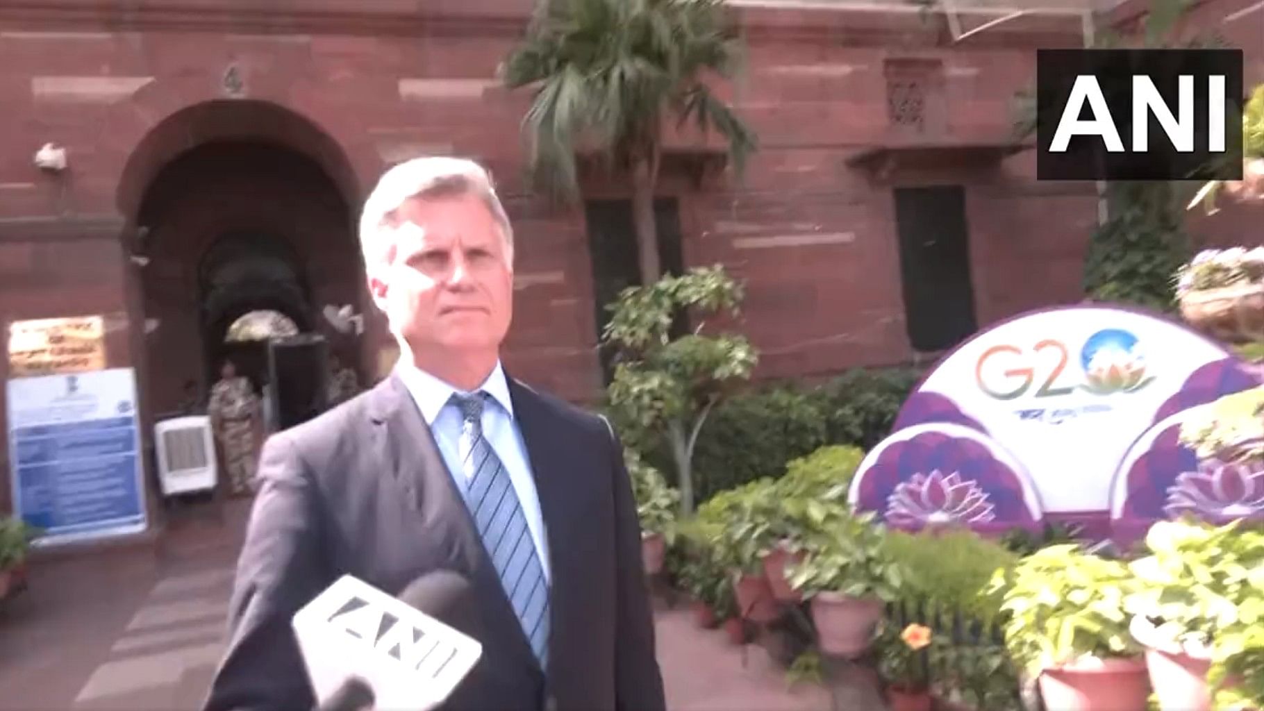 <div class="paragraphs"><p>Canadian High Commissioner to India, Cameron MacKay leaves from the MEA headquarters at South Block, New Delhi.</p></div>