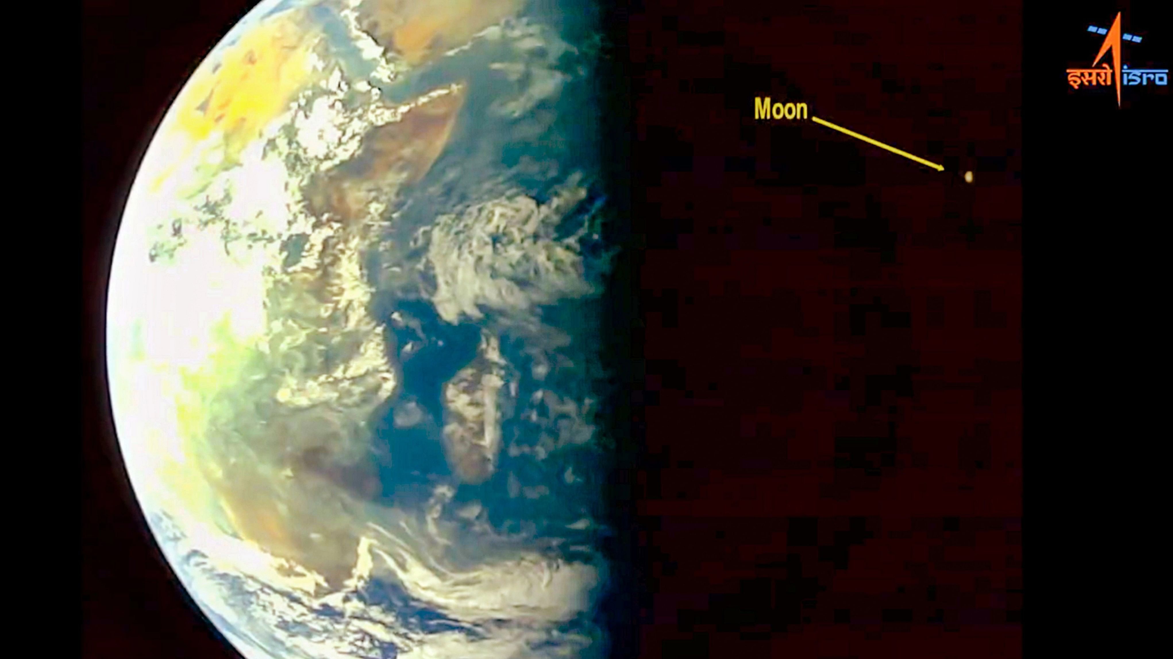 <div class="paragraphs"><p>  Aditya-L1, destined for the Sun-Earth L1 point, takes a selfie and images of the Earth and the Moon. </p></div>