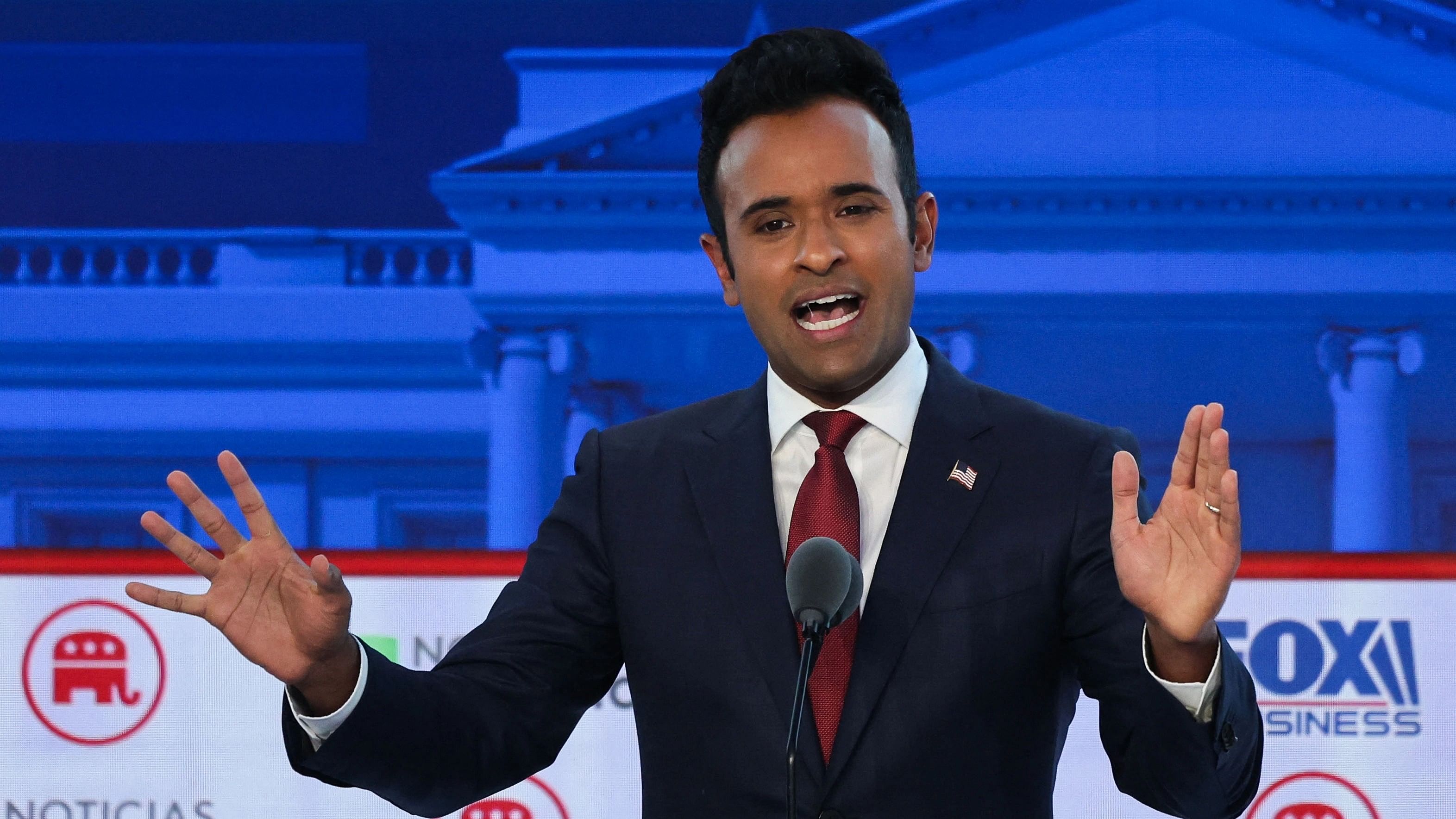 <div class="paragraphs"><p>Vivek Ramaswamy speaks during the second Republican candidates' debate of the 2024 US presidential campaign at the Ronald Reagan Presidential Library in Simi Valley, California, US September 27, 2023. </p></div>