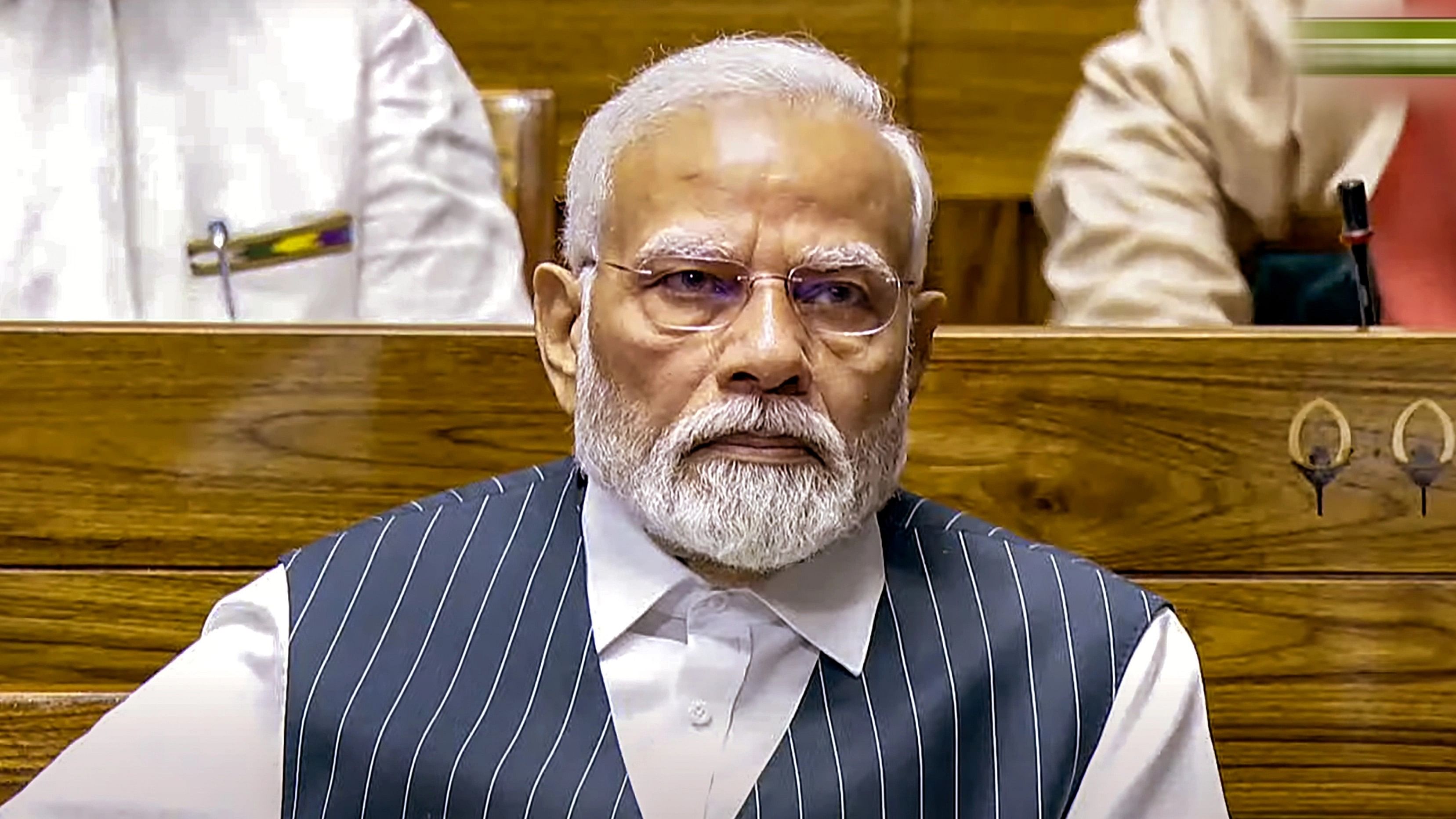 <div class="paragraphs"><p>Prime Minister Narendra Modi in the Lok Sabha during a special session of the Parliament.</p></div>