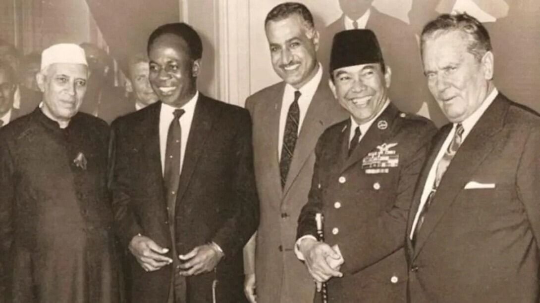 <div class="paragraphs"><p>Bandung then, BRICS now?: (Left) Prime Minister Nehru with Prime Minister Kwame Nkrumah of Ghana, President Nasser of Egypt, President Sukarno of Indonesia, and President Tito of Yugoslavia at the Bandung Conference in 1955. </p></div>