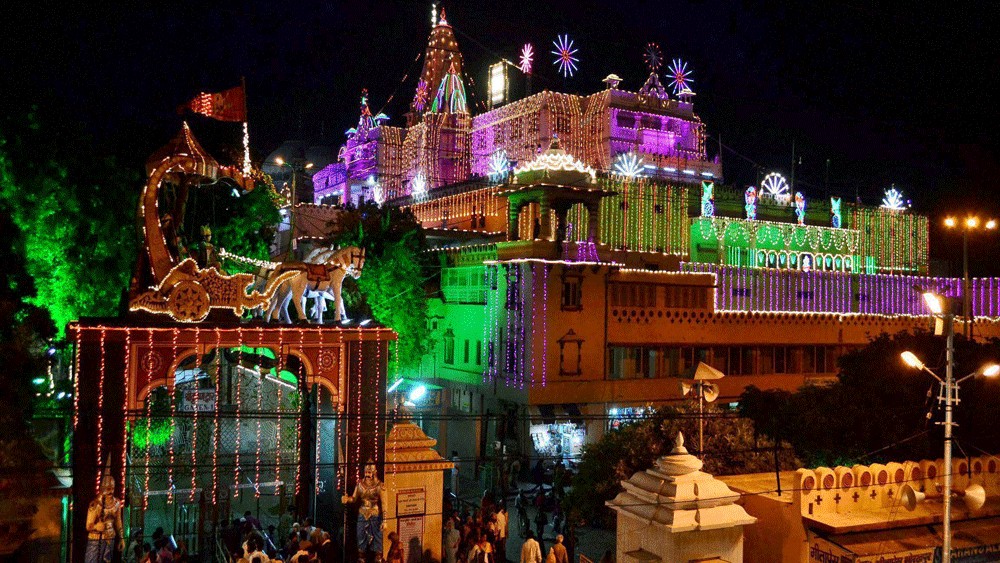 <div class="paragraphs"><p>A view of the lighting at Shri Krishna Janmbhoomi temple.</p></div>