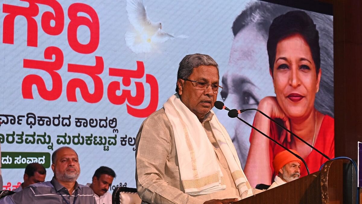 <div class="paragraphs"><p>Karnataka Chief Minister Siddaramaiah talks during the 6th year rememberance day of late journalist Gauri Lankesh in Bengaluru on Tuesday, September 05, 2023. </p></div>
