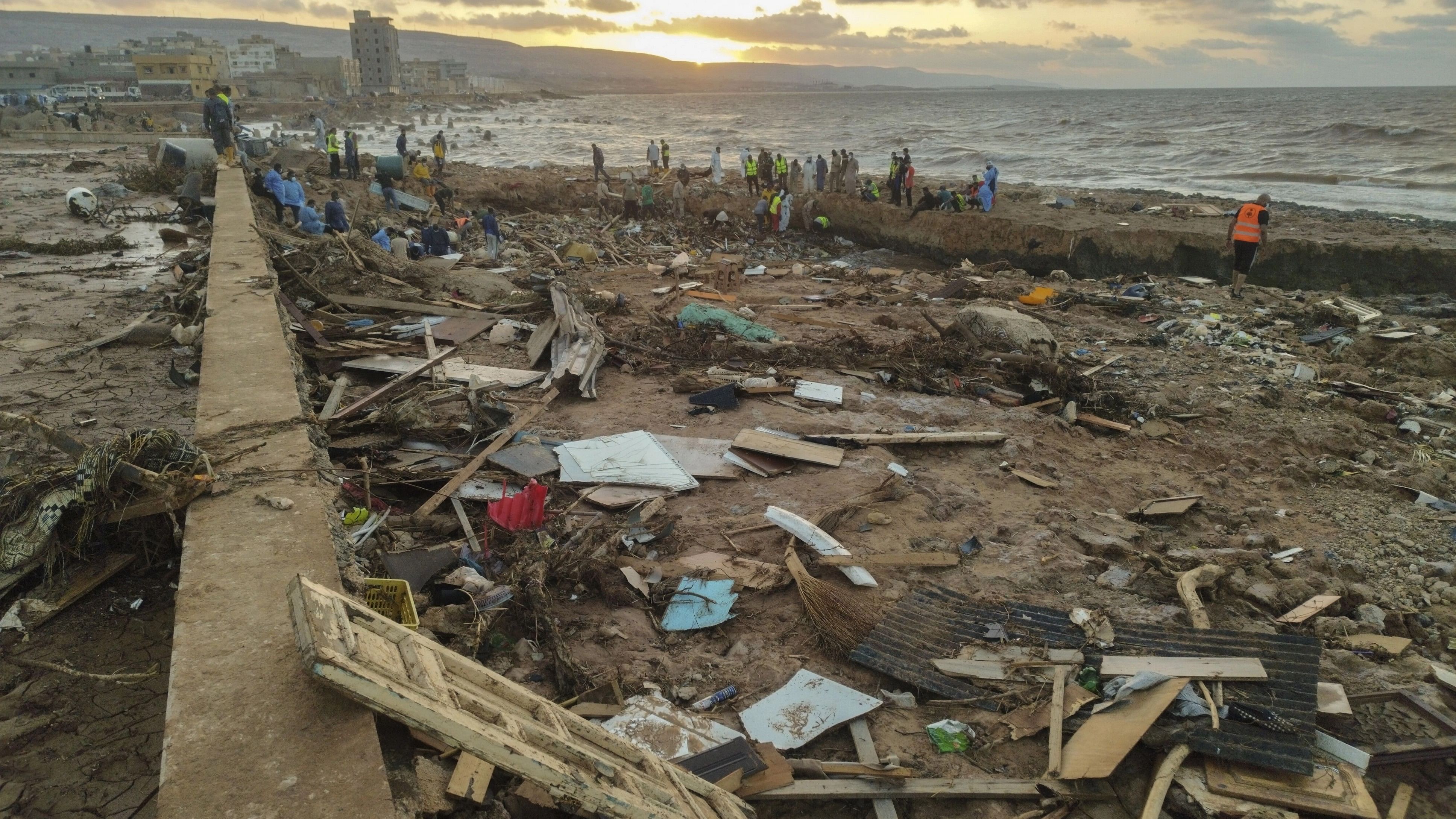 <div class="paragraphs"><p>Rescuers and relatives search for bodies of the flood victims at the Corniche of the city of Derna, Libya, Friday, Sept. 15, 2023.  The death toll in Libya's coastal city of Derna has  as search efforts continue following a massive flood fed by the breaching of two dams in heavy rains, the Libyan Red Crescent. </p></div>