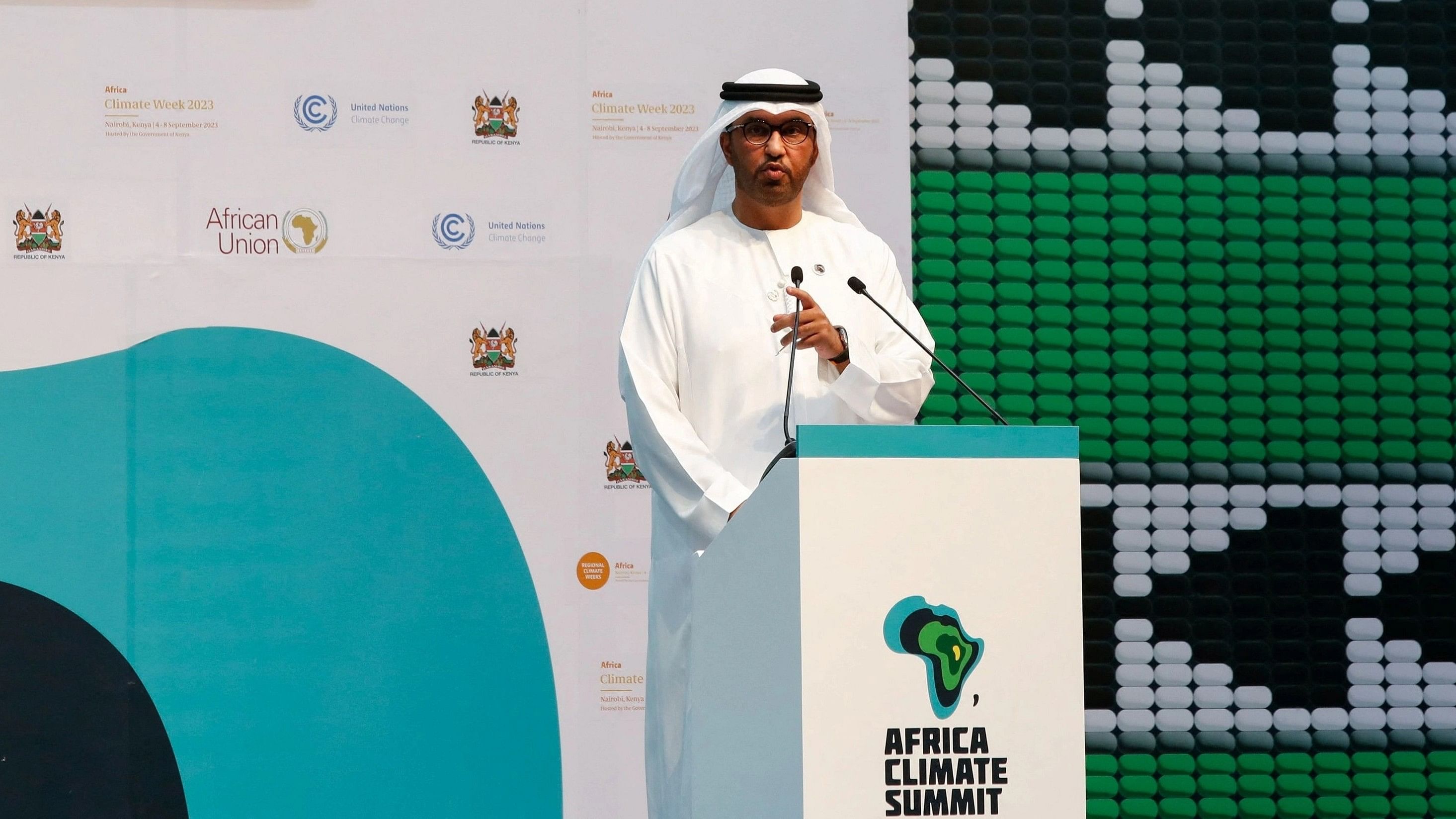 <div class="paragraphs"><p>Sultan Al Jaber COP28 President-Designate, addresses delegates during the Africa Climate Summit  in Nairobi, Kenya, September 5, 2023. </p></div>