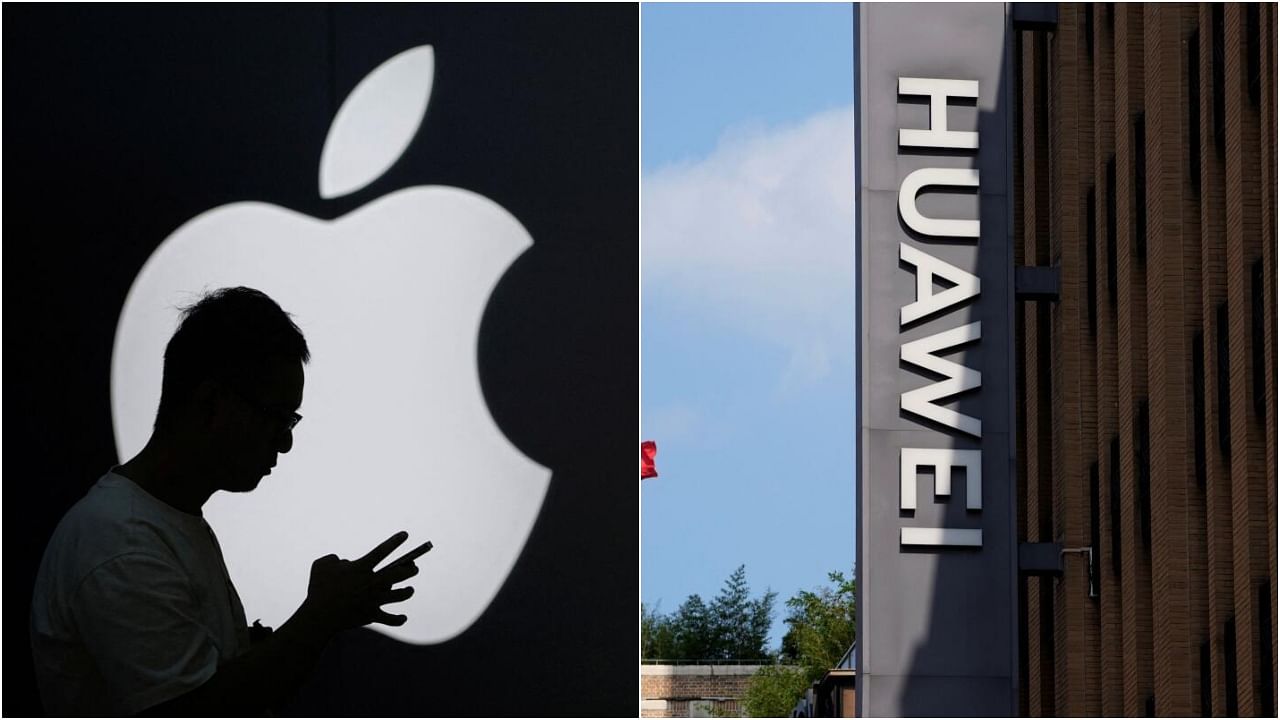<div class="paragraphs"><p>Representative image of an Apple logo and a Huawei logo seen outside a store.&nbsp;</p></div>