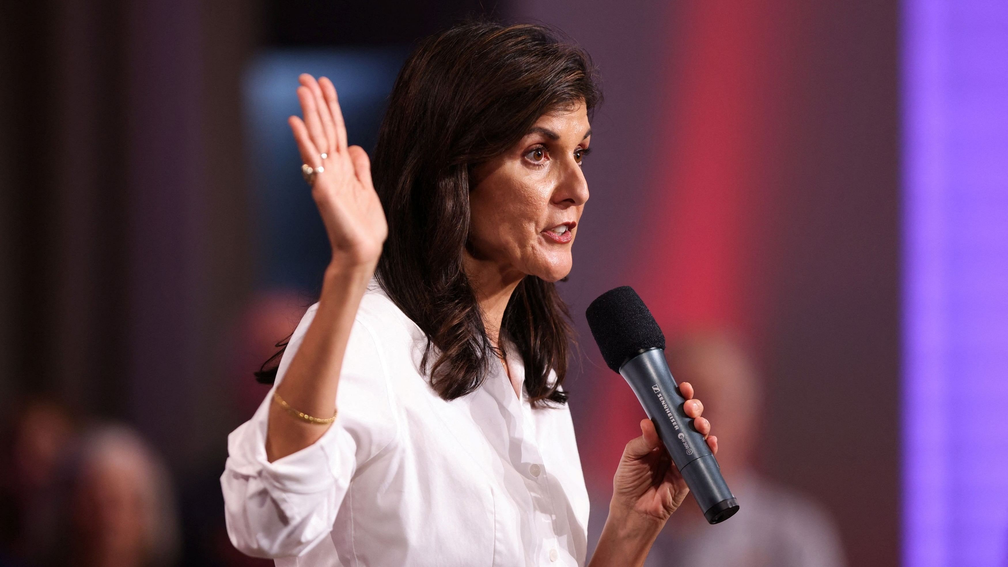 <div class="paragraphs"><p>Former US Ambassador to the United Nations and Republican presidential candidate Nikki Haley attends a town hall in Indian Land, South Carolina, August 28, 2023.  </p></div>