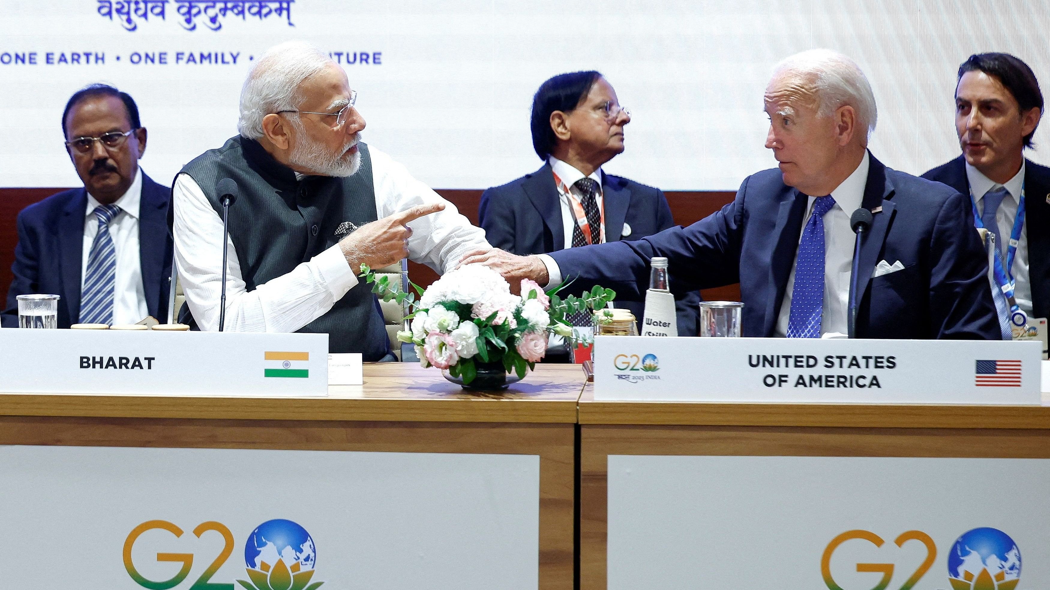 <div class="paragraphs"><p>US President Joe Biden and Indian PM Narendra Modi attend Partnership for Global Infrastructure and Investment event on the day of the G20 summit.</p></div>