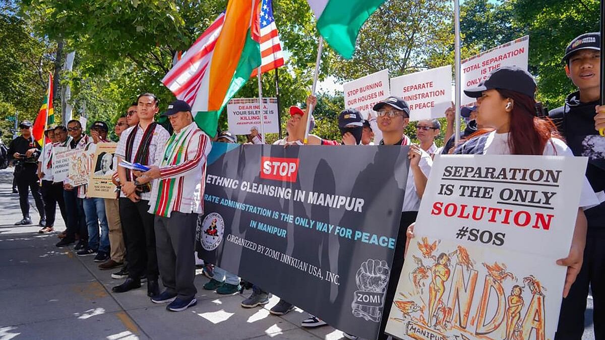 <div class="paragraphs"><p>Members of Manipur's Kuki-Zomi community stage a protest demanding separation of the state, in Washington.&nbsp;</p></div>