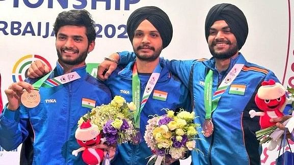 <div class="paragraphs"><p>The team of Sarabjot Singh, Arjun Singh Cheema and Shiva Narwal narrowly beat the Chinese team to take the top podium and earn India its fourth gold medal from the shooting ranges.</p></div>