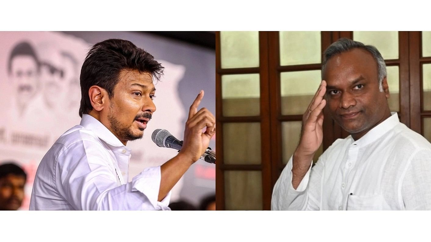 <div class="paragraphs"><p>DMK leader Udhayanidhi Stalin and&nbsp;Congress president Mallikarjun Kharge's son Priyank Kharge.</p></div>