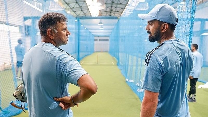 <div class="paragraphs"><p>K L Rahul with Rahul Dravid.</p></div>