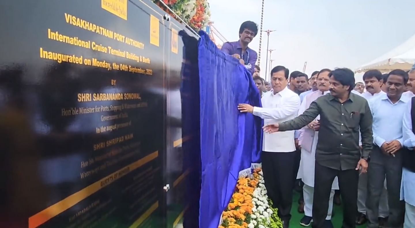 <div class="paragraphs"><p>Shipping Minister Sarbananda Sonowal inaugurating the Vizag International Cruise Terminal, September 4, 2023.</p></div>