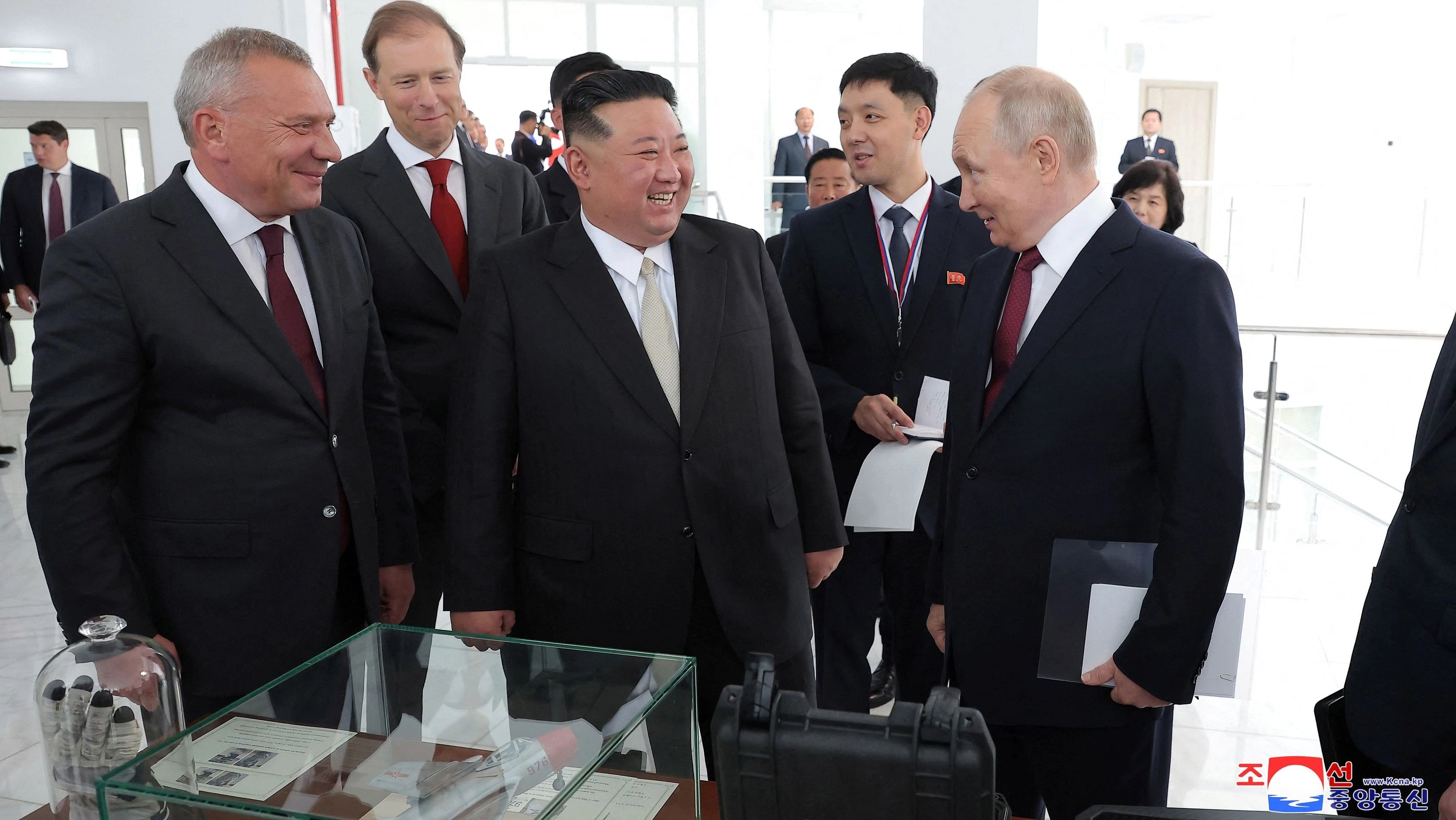 <div class="paragraphs"><p>North Korean leader Kim Jong Un and Russia's President Vladimir Putin talk during a tour, in Russia, September 13, 2023.</p></div>