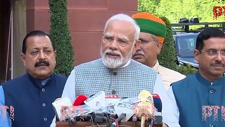 <div class="paragraphs"><p>PM Modi speaks to the media ahead of theParliament special session.</p></div>