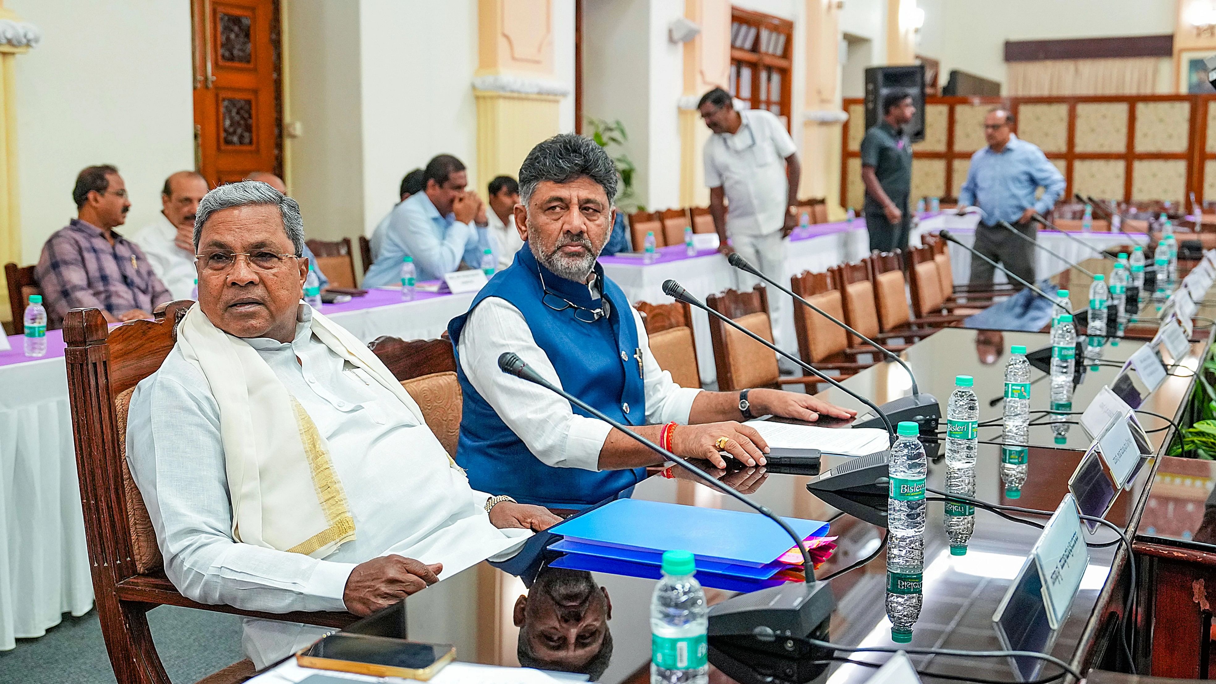 <div class="paragraphs"><p>Bengaluru: Karnataka Chief Minister Siddaramaiah with Deputy Chief Minister DK Shivakumar during the all-party meeting to discuss the issue of releasing Cauvery river water to neighbouring Tamil Nadu, at Vidhana Soudha in Bengaluru, Wednesday, Sept. 13, 2023. </p></div>