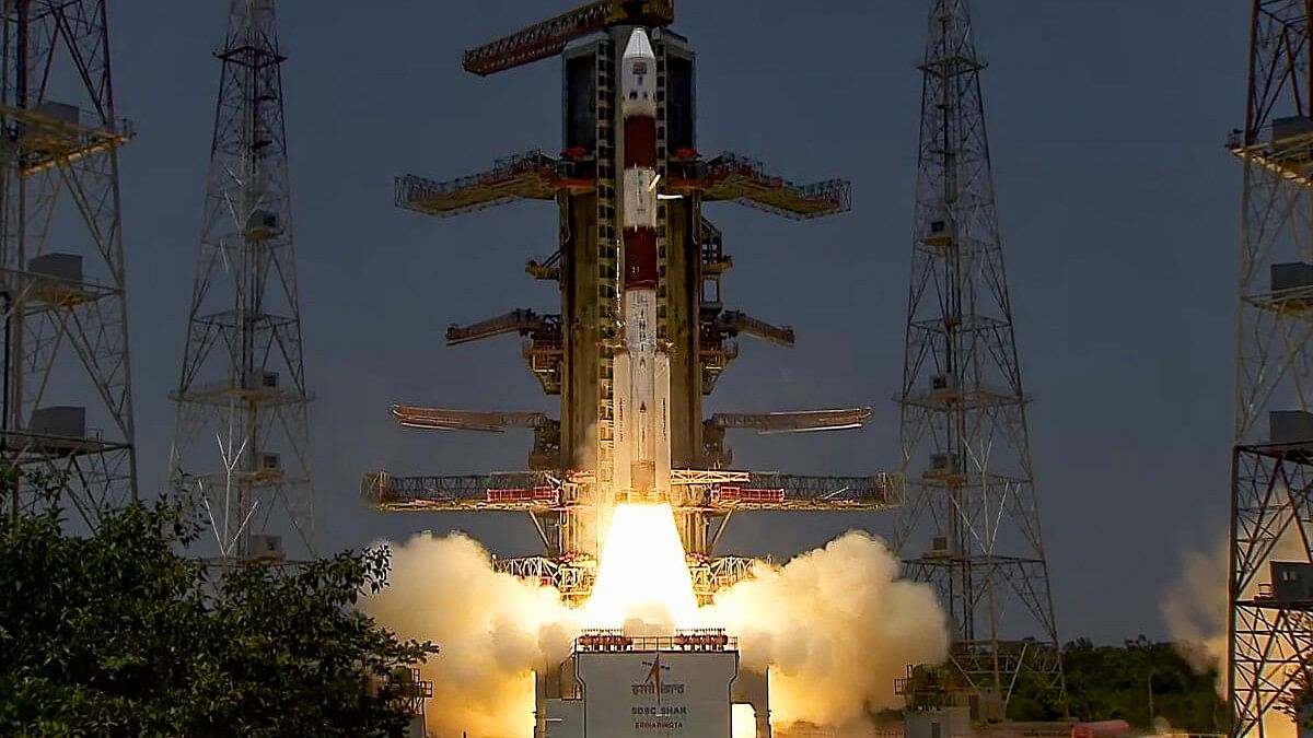 <div class="paragraphs"><p>ISRO's Aditya-L1, India's maiden solar mission, on board PSLV-C57 lifts off from the launch pad at Satish Dhawan Space Centre, in Sriharikota, Saturday, Sept. 2, 2023.</p></div>